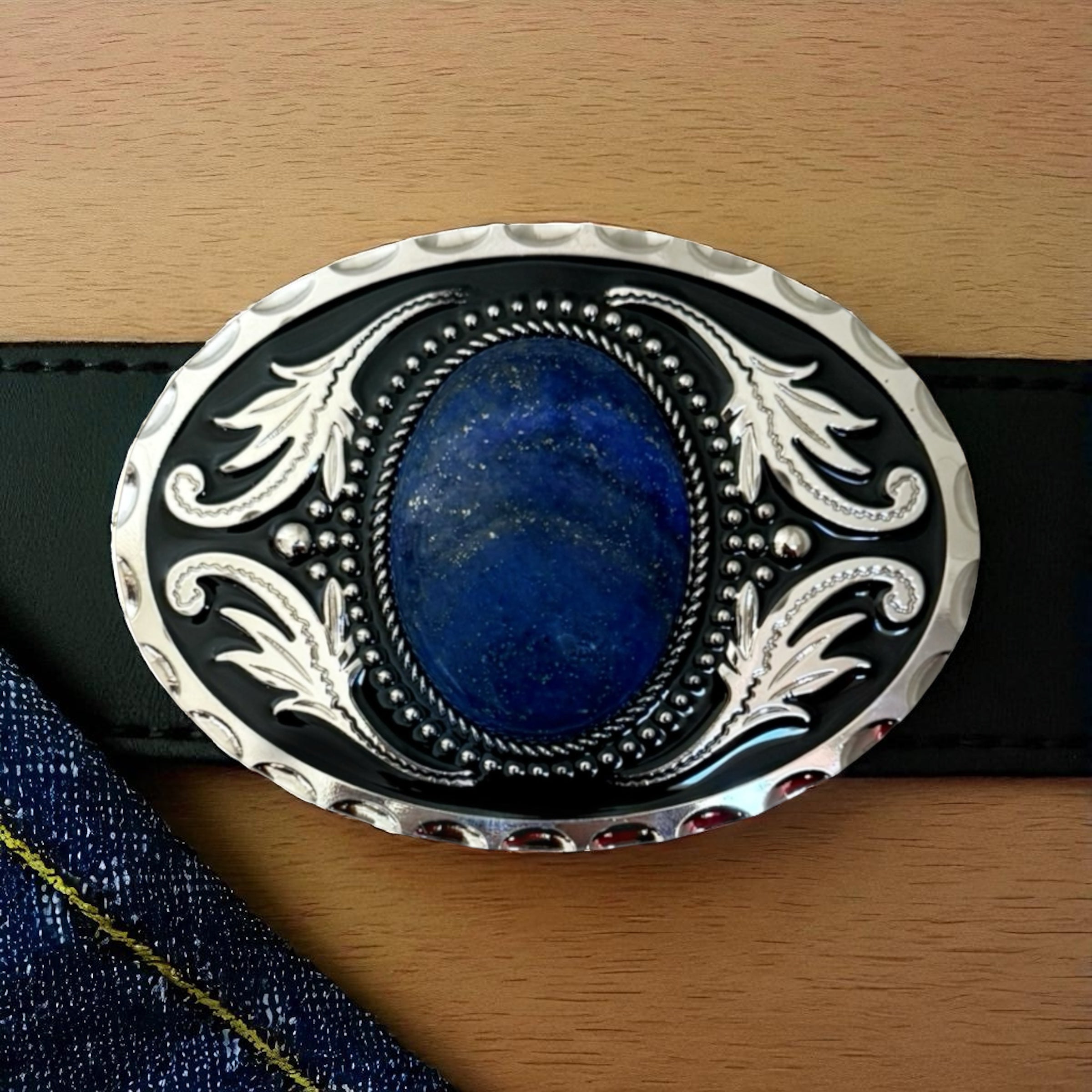 Blue Stone Belt Buckle Cowboy Western Accessory