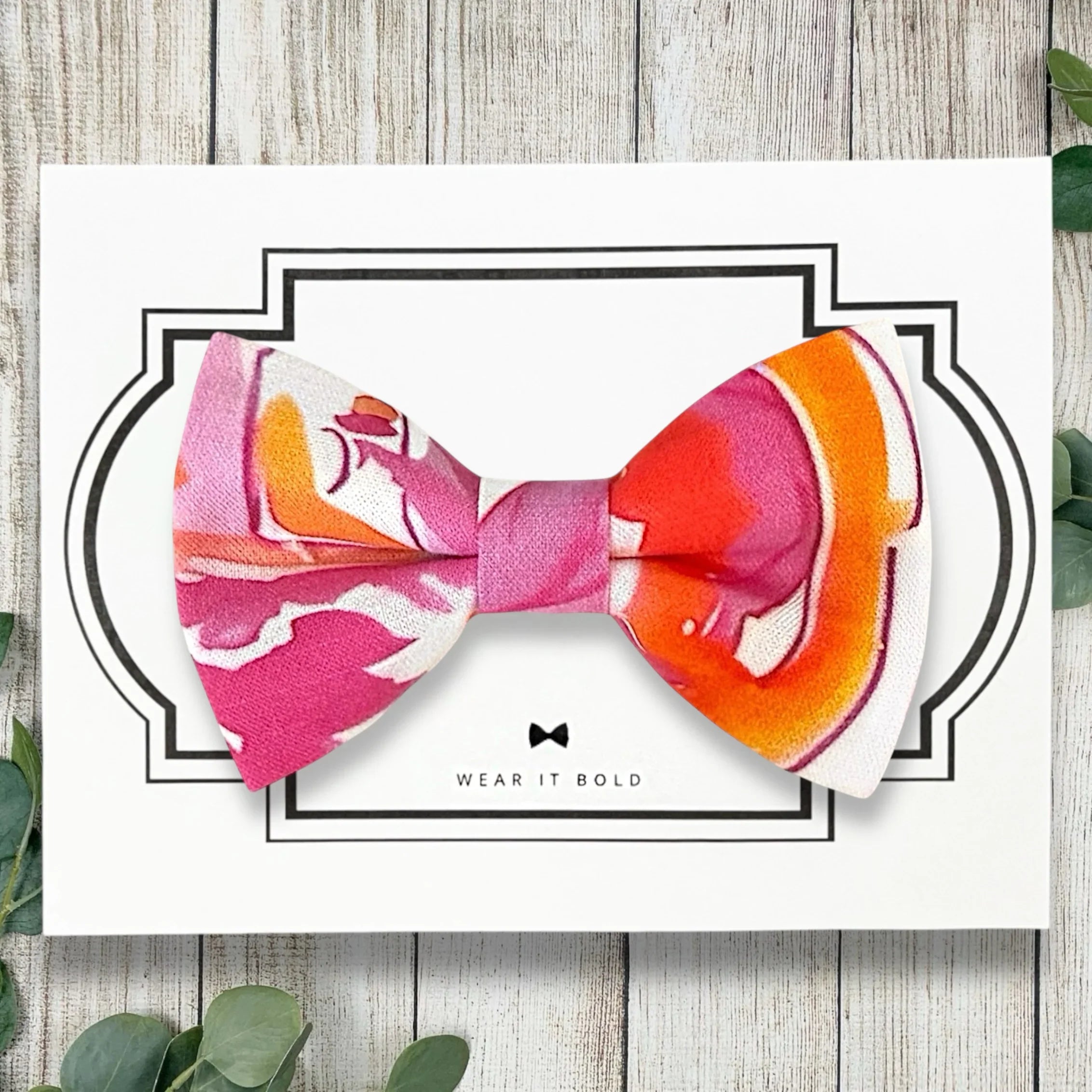 Dog bow tie in pink and orange preppy print