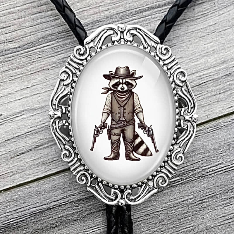 Bolo tie for men and women with western country raccoon