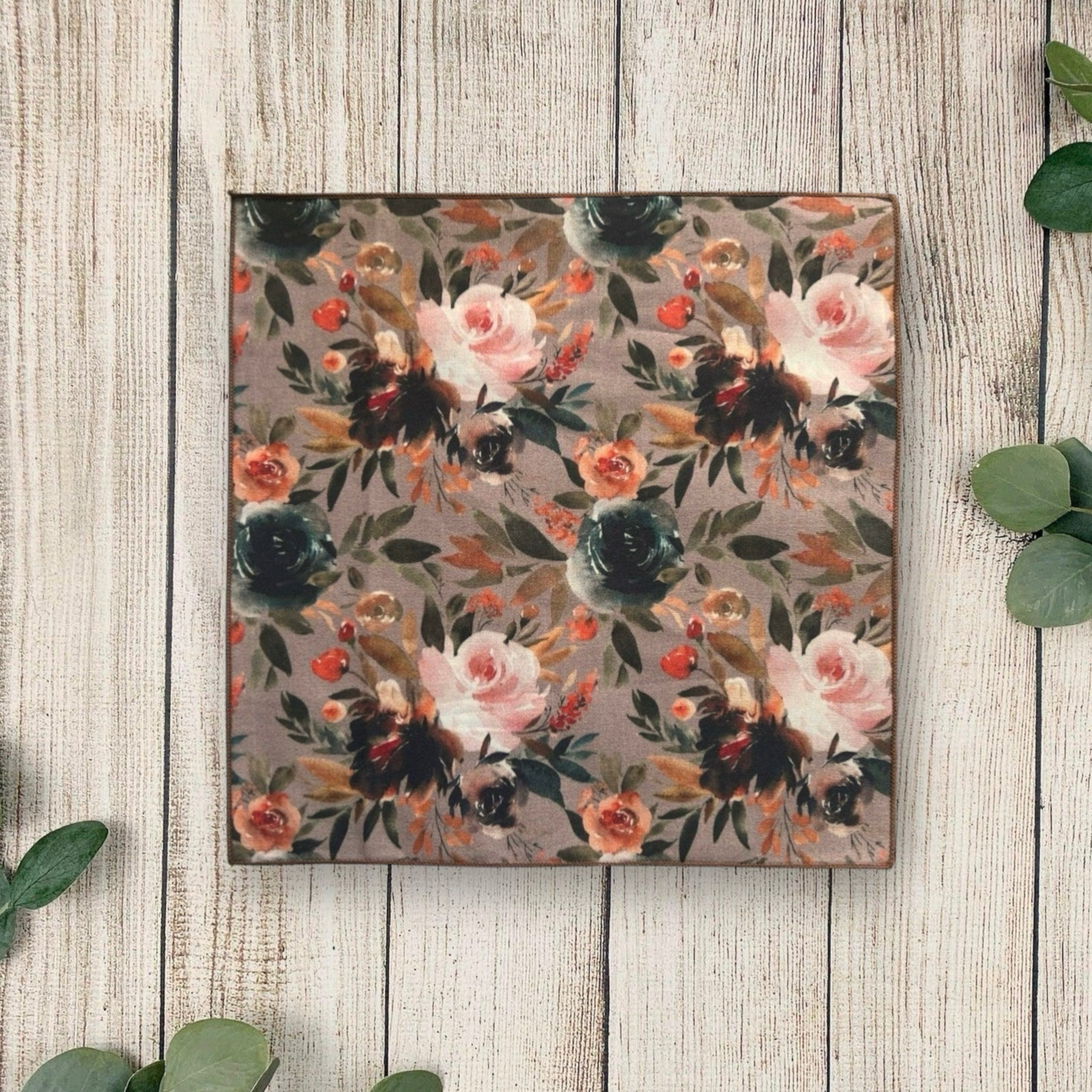 Taupe floral pocket square for wedding, groomsmen and groom.