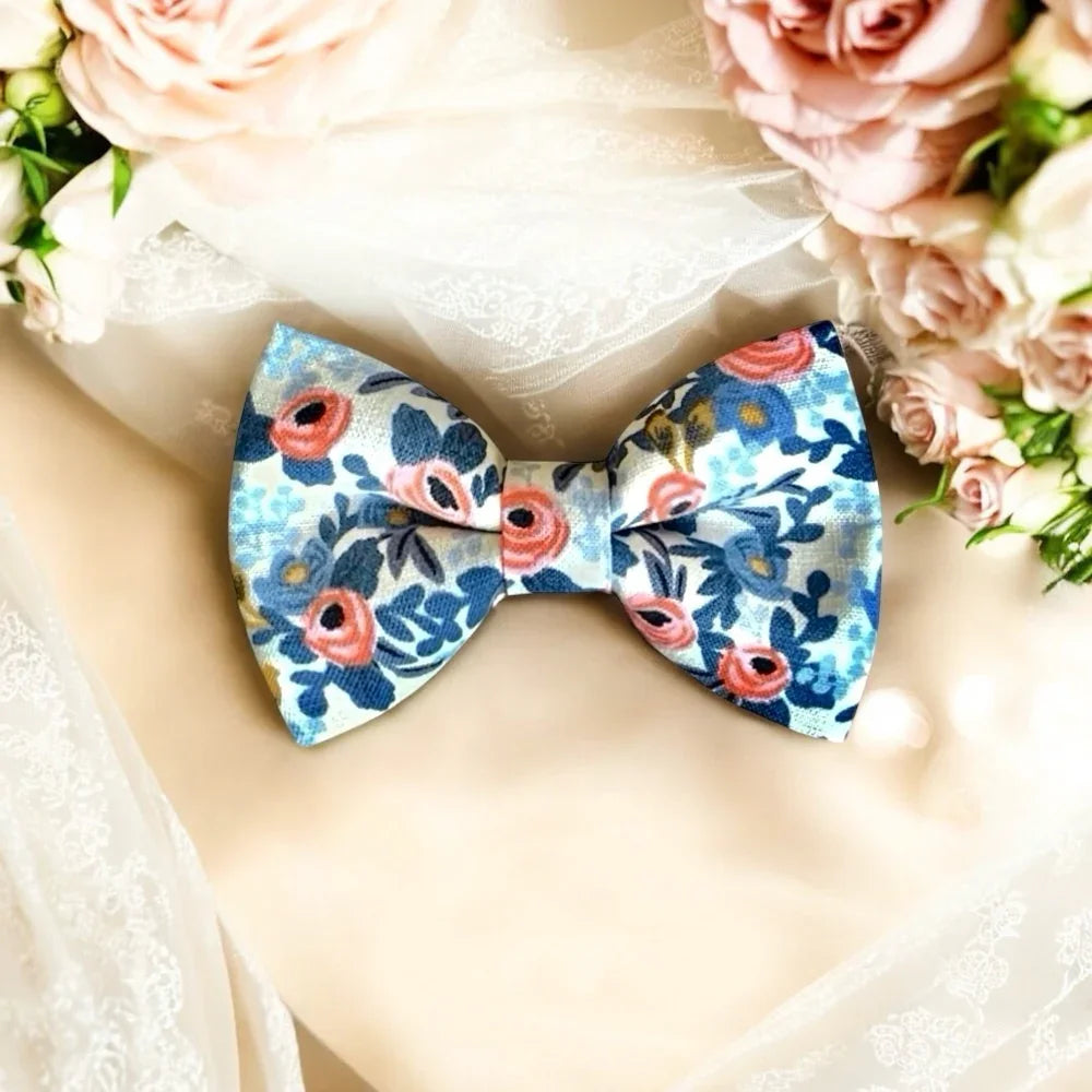 Pre-tied White floral bow tie for weddings, men, groomsmen, toddlers and ring bearer outfits.