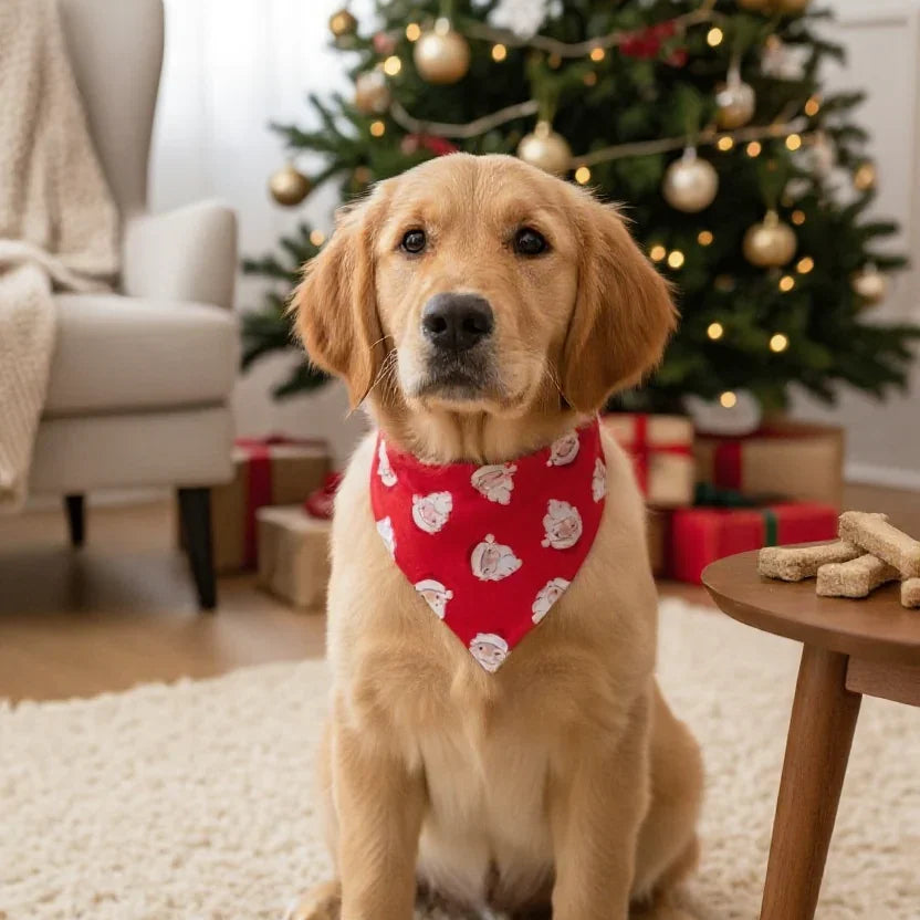 Christmas dog bandana in red and white.