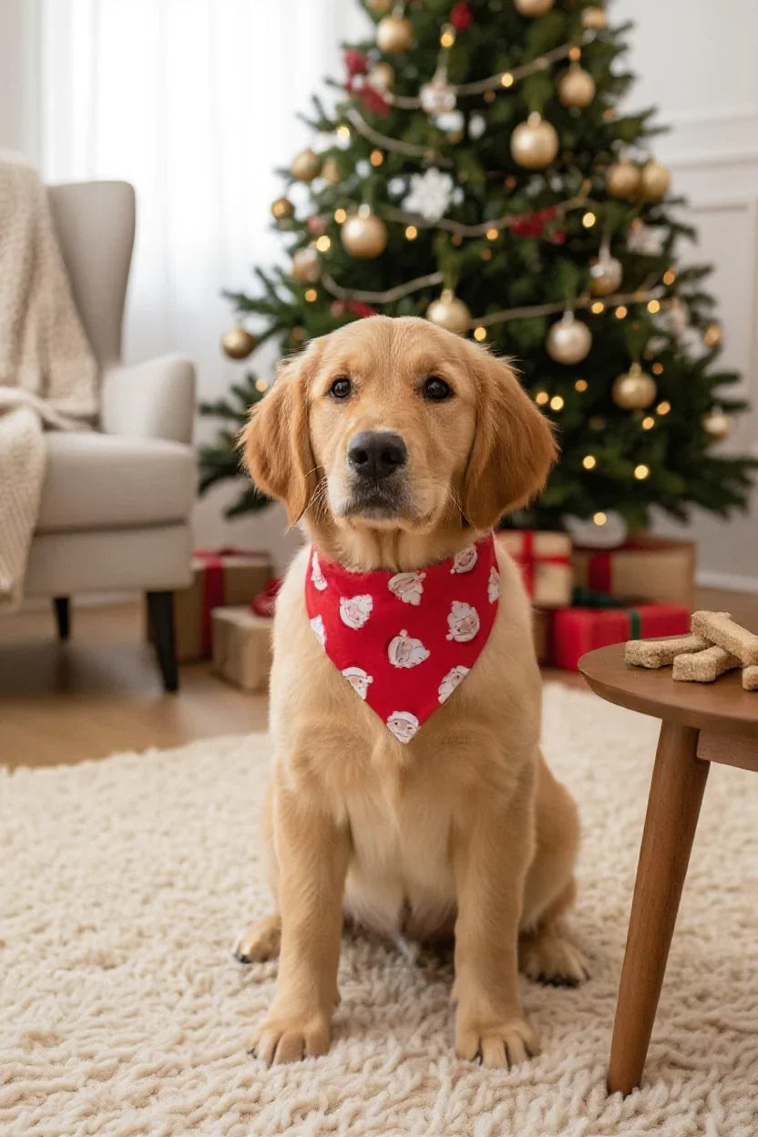 Christmas dog bandana in red and white.