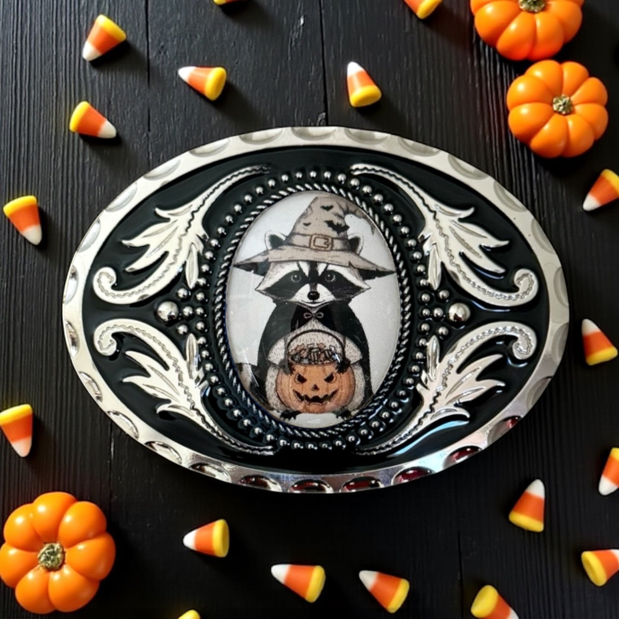 Halloween Belt Buckle with Raccoon, Western Accessory