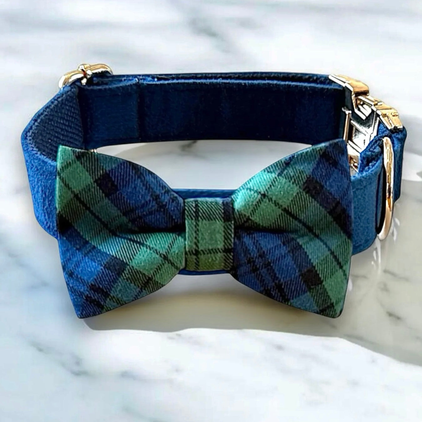 Blue & Green Tartan Bow Tie Dog Collar