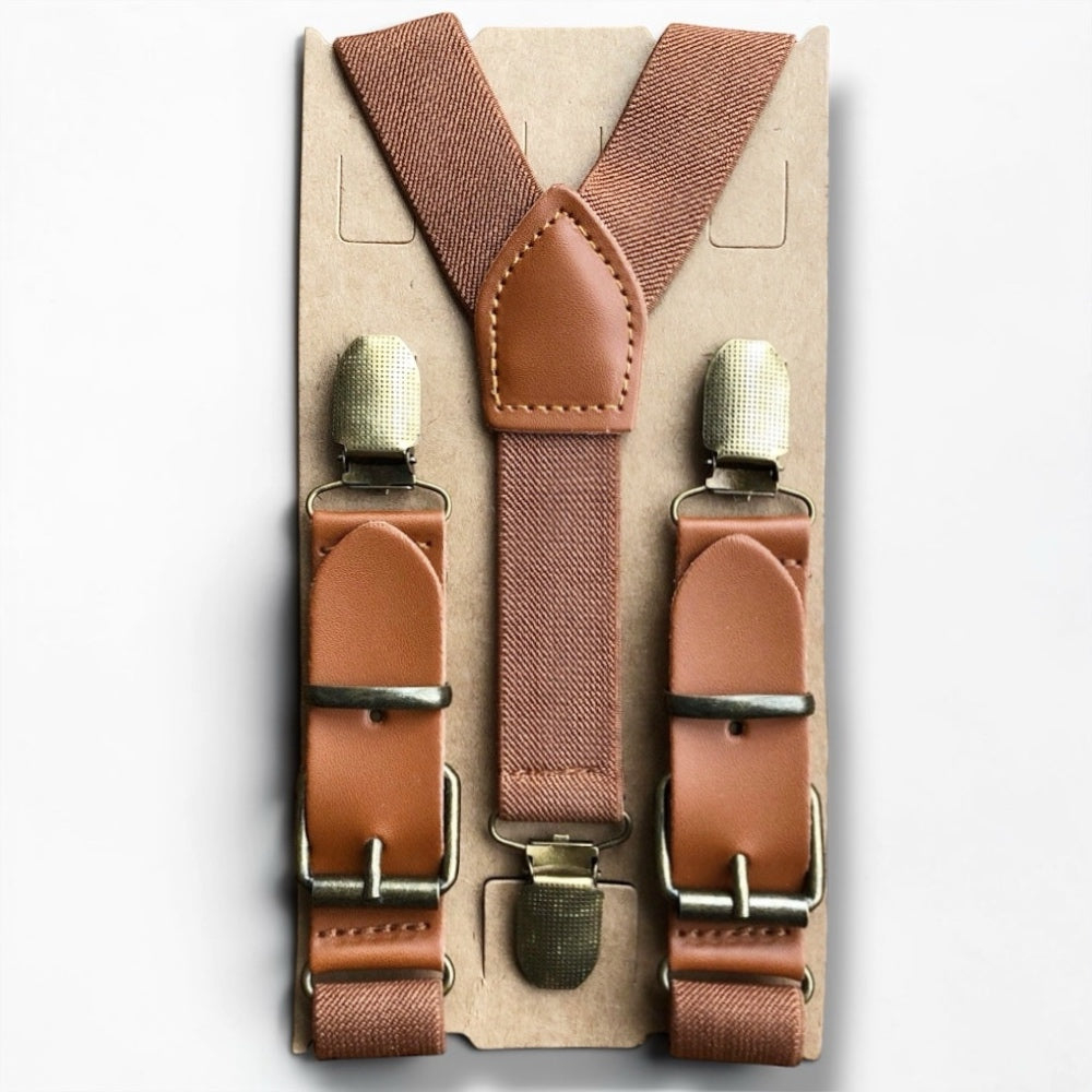 Brown men’s suspenders for men, groomsmen, toddlers, boys and weddings.