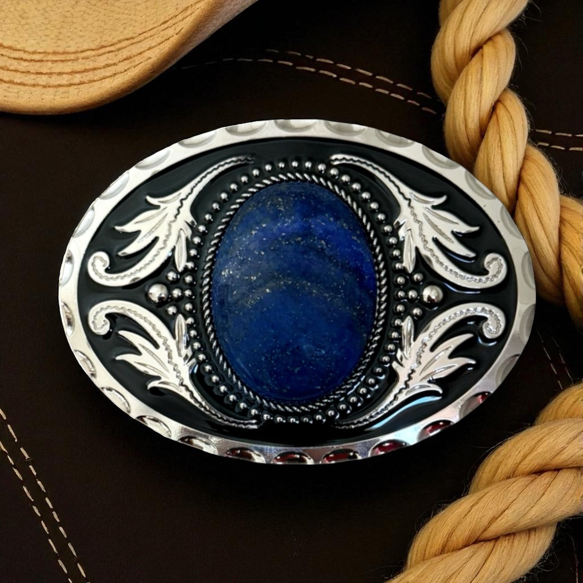Blue Stone Belt Buckle Cowboy Western Accessory