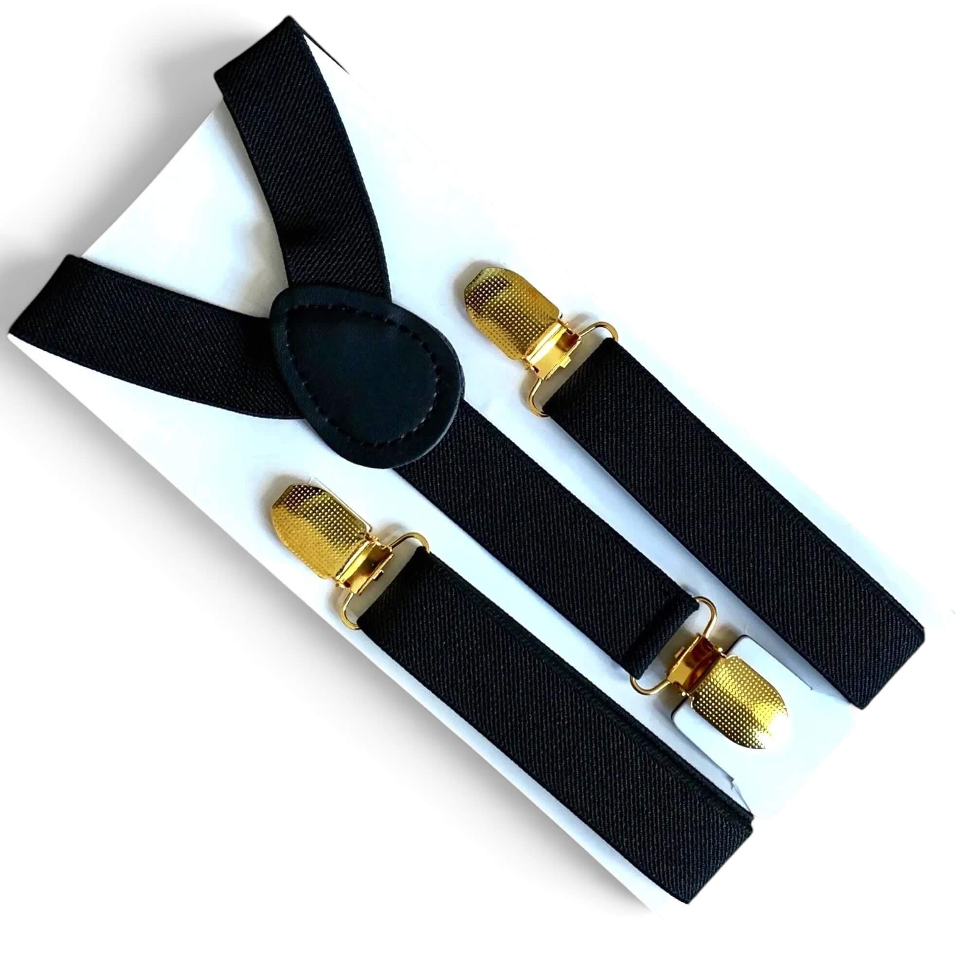 Black suspenders for men with gold clips- for men boys weddings and babies.