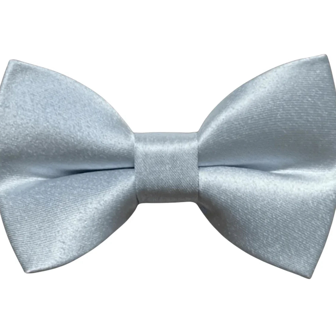 Close up of light dusty blue bow tie