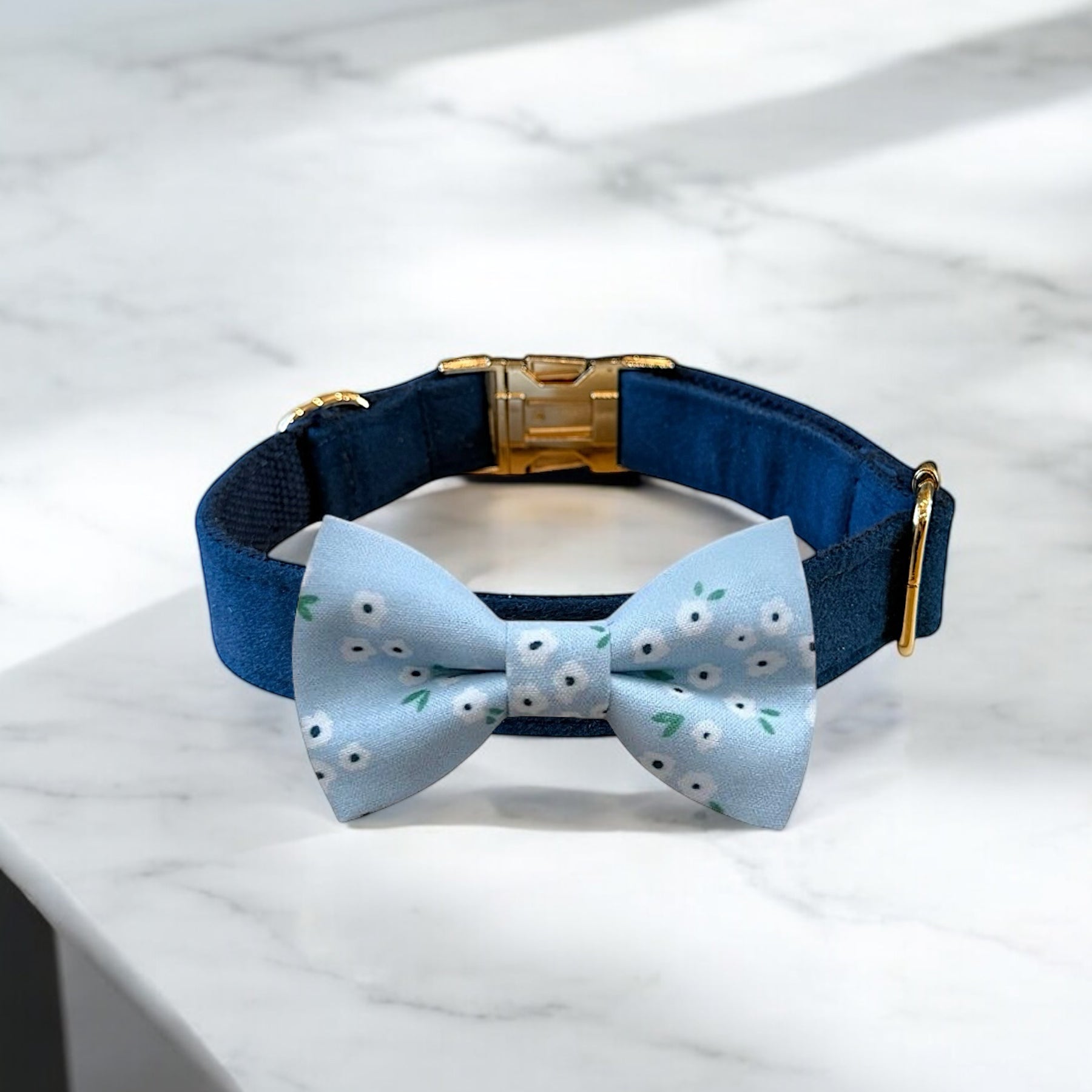 Dusty Blue & White Bow Tie Dog Collar for wedding dog collar.