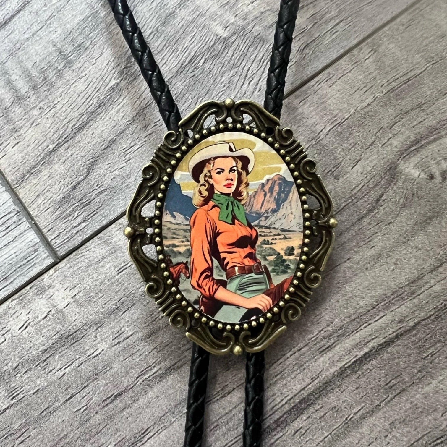 Bolo Tie with Cowgirl