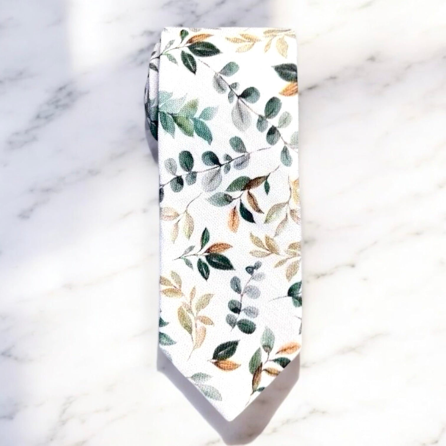 Sage green and gold floral men’s tie for wedding.