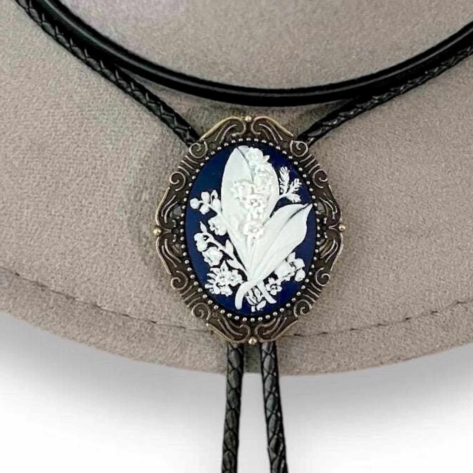 Navy Lily of the Valley Bolo Tie- Cowboy Tie Western String Tie