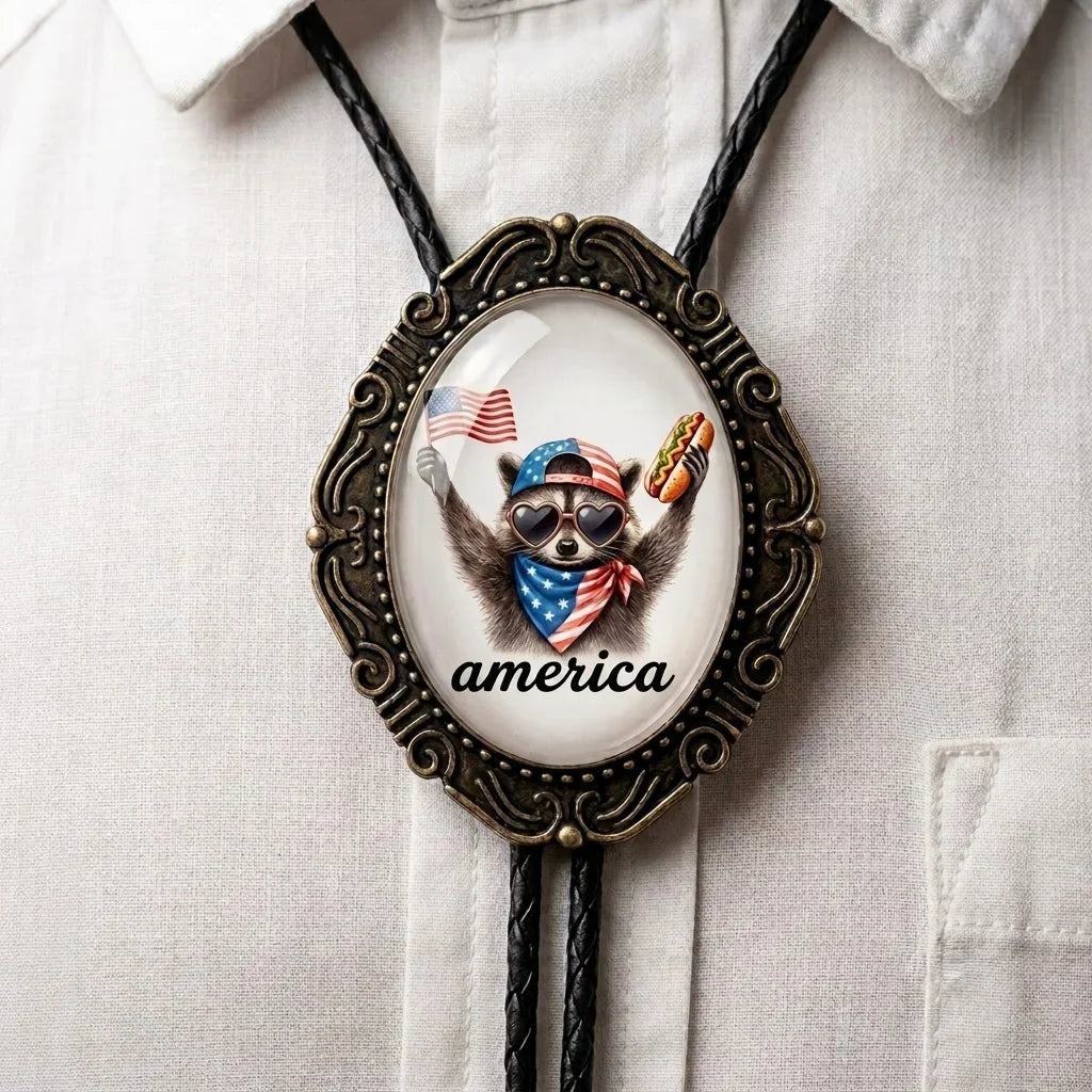 4th of July Bolo Tie- American Raccoon