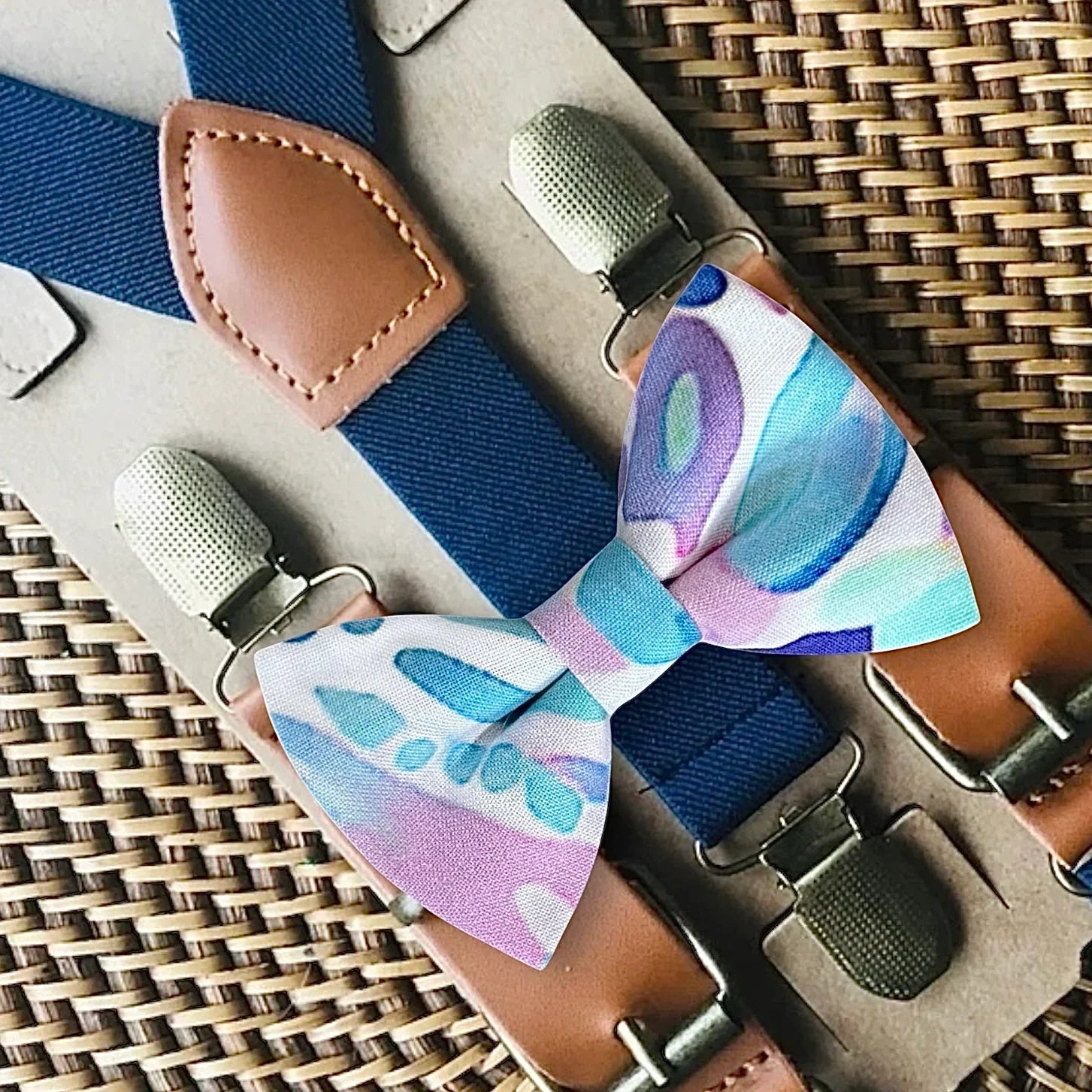 Blue and purple bow tie for groomsmen, wedding and ring bearer.