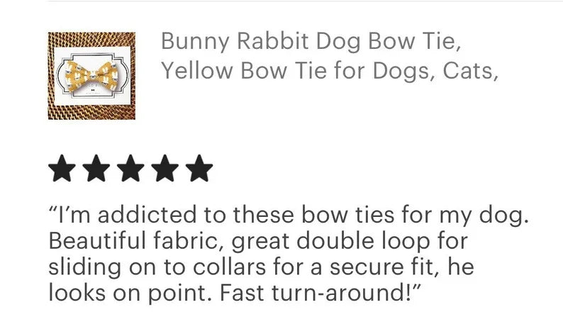 Dog bow tie size chart. Size Small is 3 1/2 inches wide for small dogs under 15 lbs. Size Medium is 4 inches wide for medium dogs between 15 band 40 lbs. Size Large is 4 1/2 inches wide for Large Dogs between 40 band 80 lbs. Size Extra Large is 5 1/2 inches wide for Extra Large Dogs over 80 lbs. Sizing is up to preference and pet bow ties slide on to dog collars with elastic.