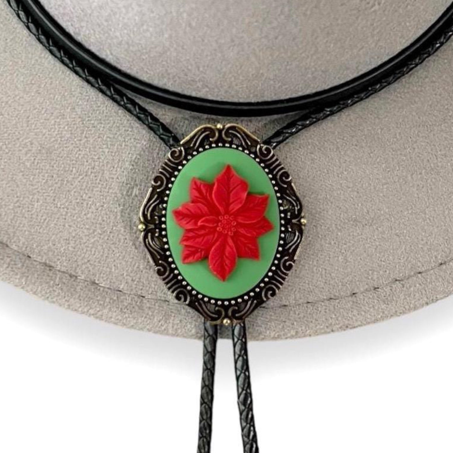 Brass Bolo Tie - Christmas Poinsettia Flower