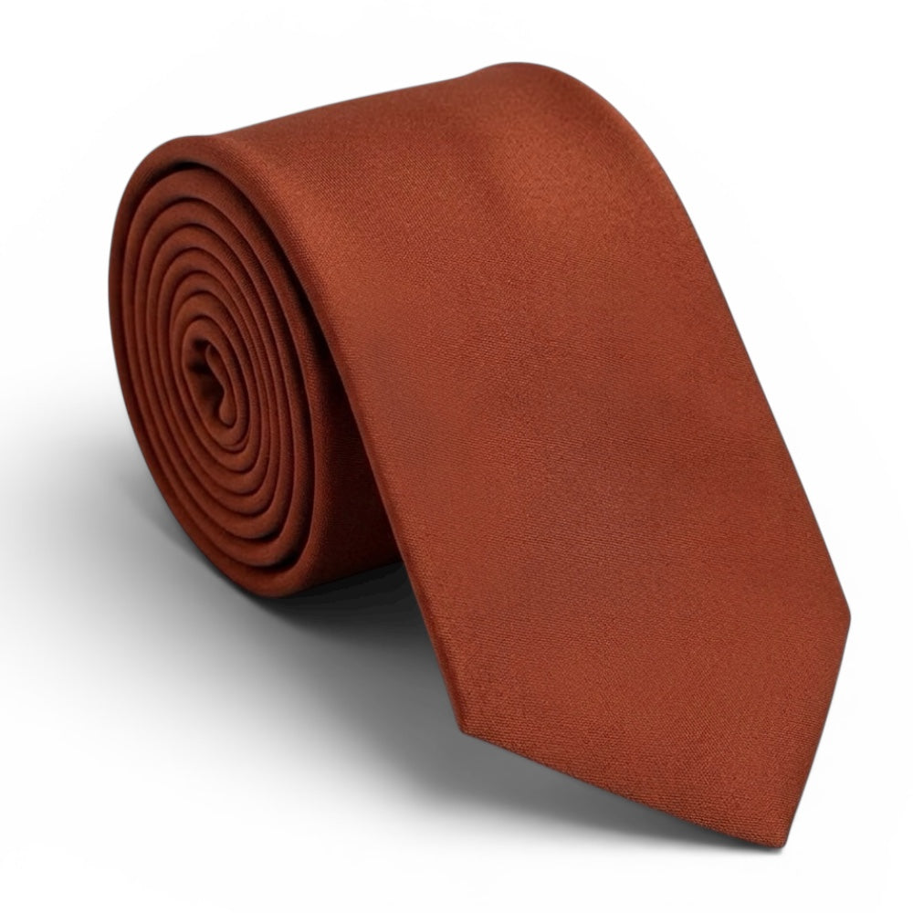Burnt orange tie for men at a wedding as groomsmen, groom or father of the bride.
