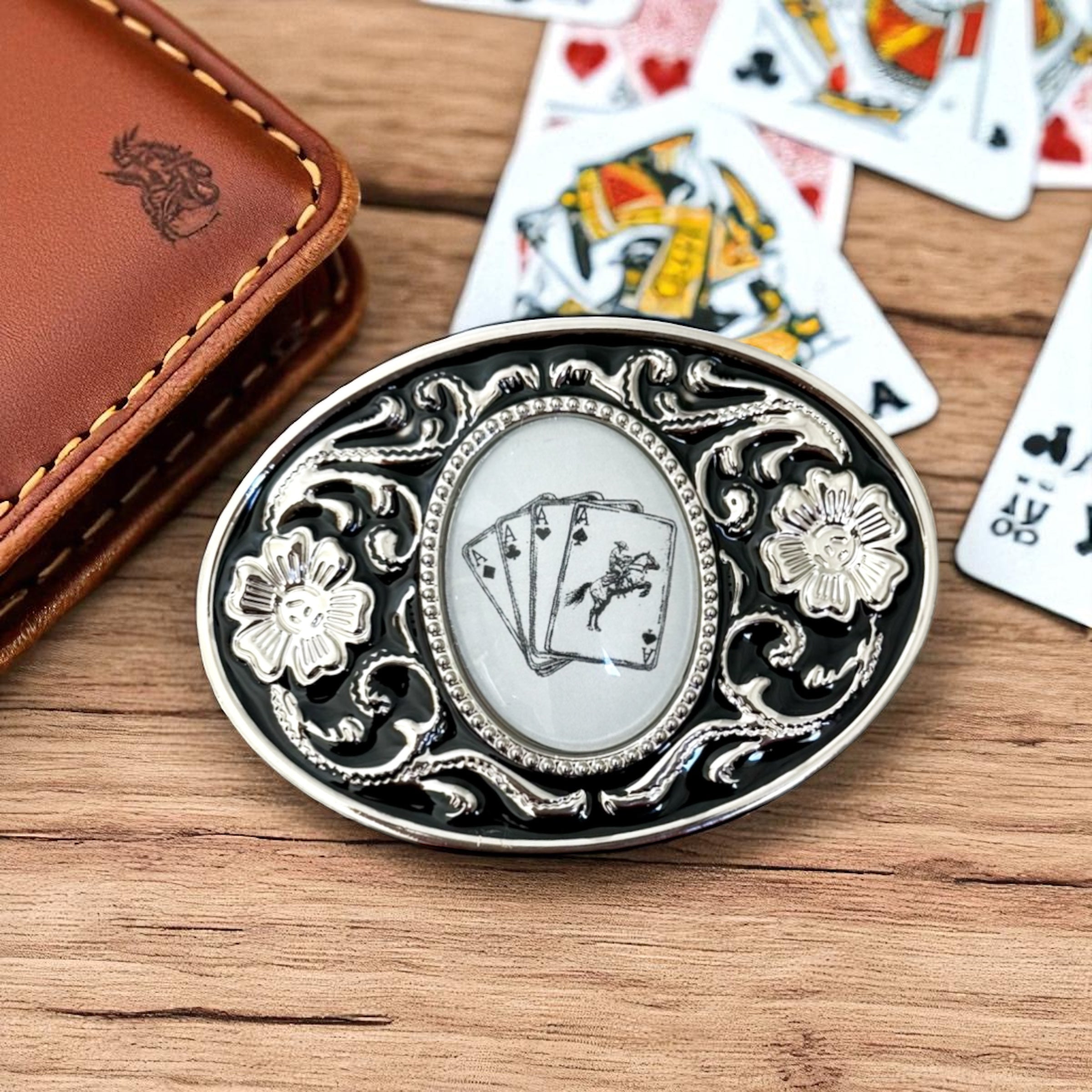 Deck of Cards Belt Buckle Western Cowboy Accessory on option number 2 floral belt