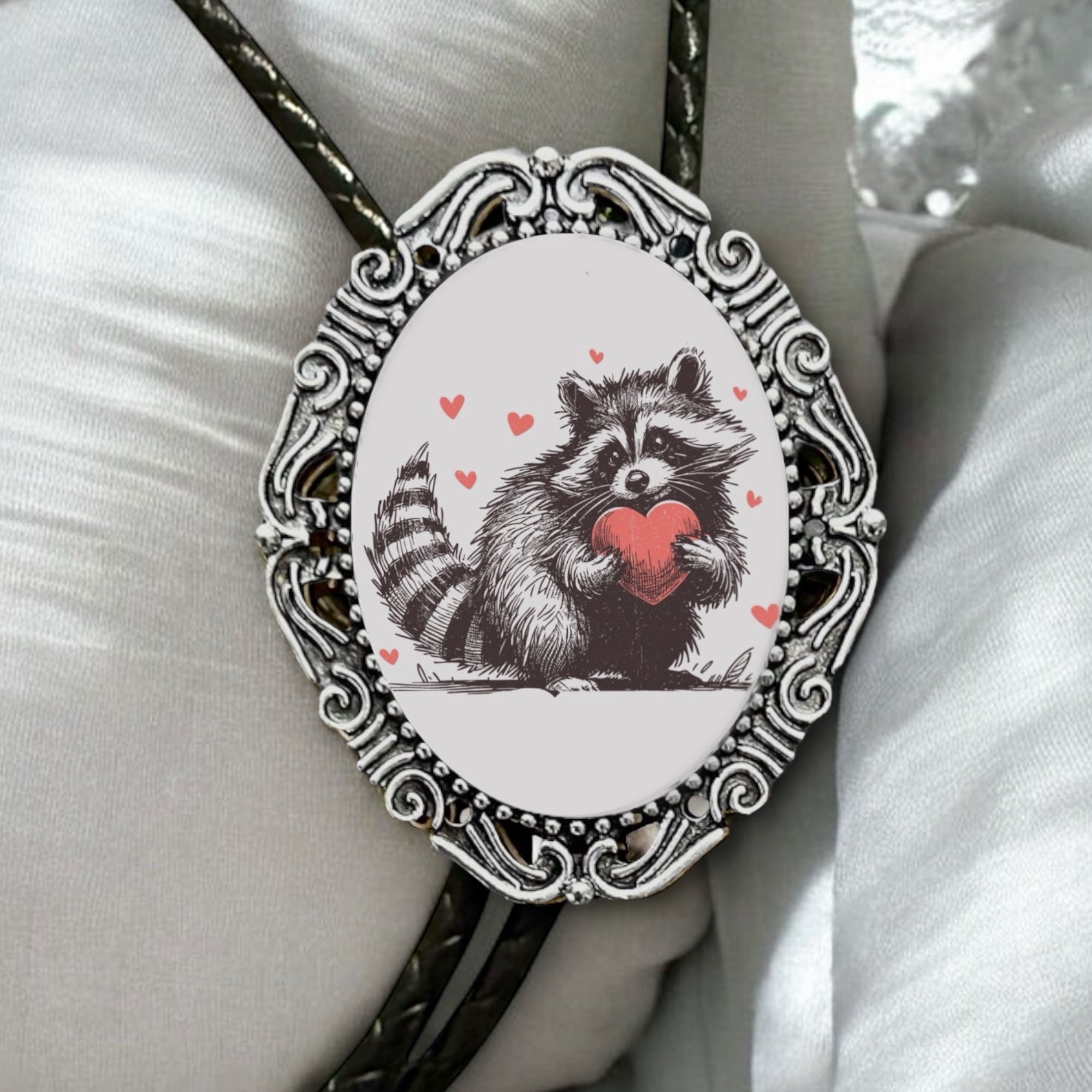 Valentine’s Day Raccoon Bolo Tie, Western Accessory
