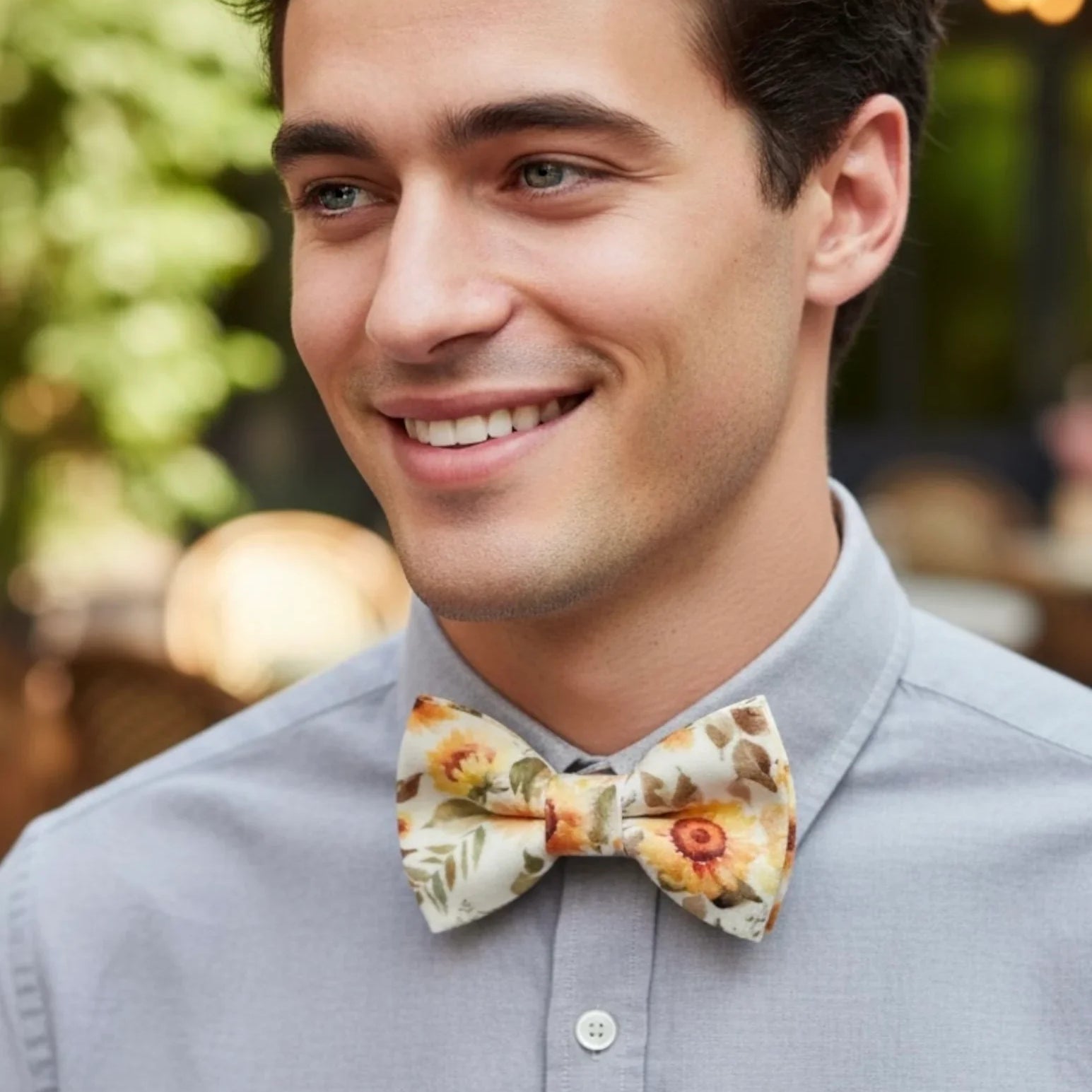 Size chart for pre-tied bow ties from The Bold Bow Tie detailing measurements across three sizes. Small is 3.5 inches wide and recommended for ages 6 months to 5 years. Medium is 4 inches wide and recommended for ages 6 to 12 years. Large is 4.5 inches wide and recommended for ages 13 years and up. Visual icons illustrate the relative sizes with horizontal arrows showing that width is measured from wingtip to wingtip. Bottom text notes that all bow ties are pre-tied and ready to add to your outfit.