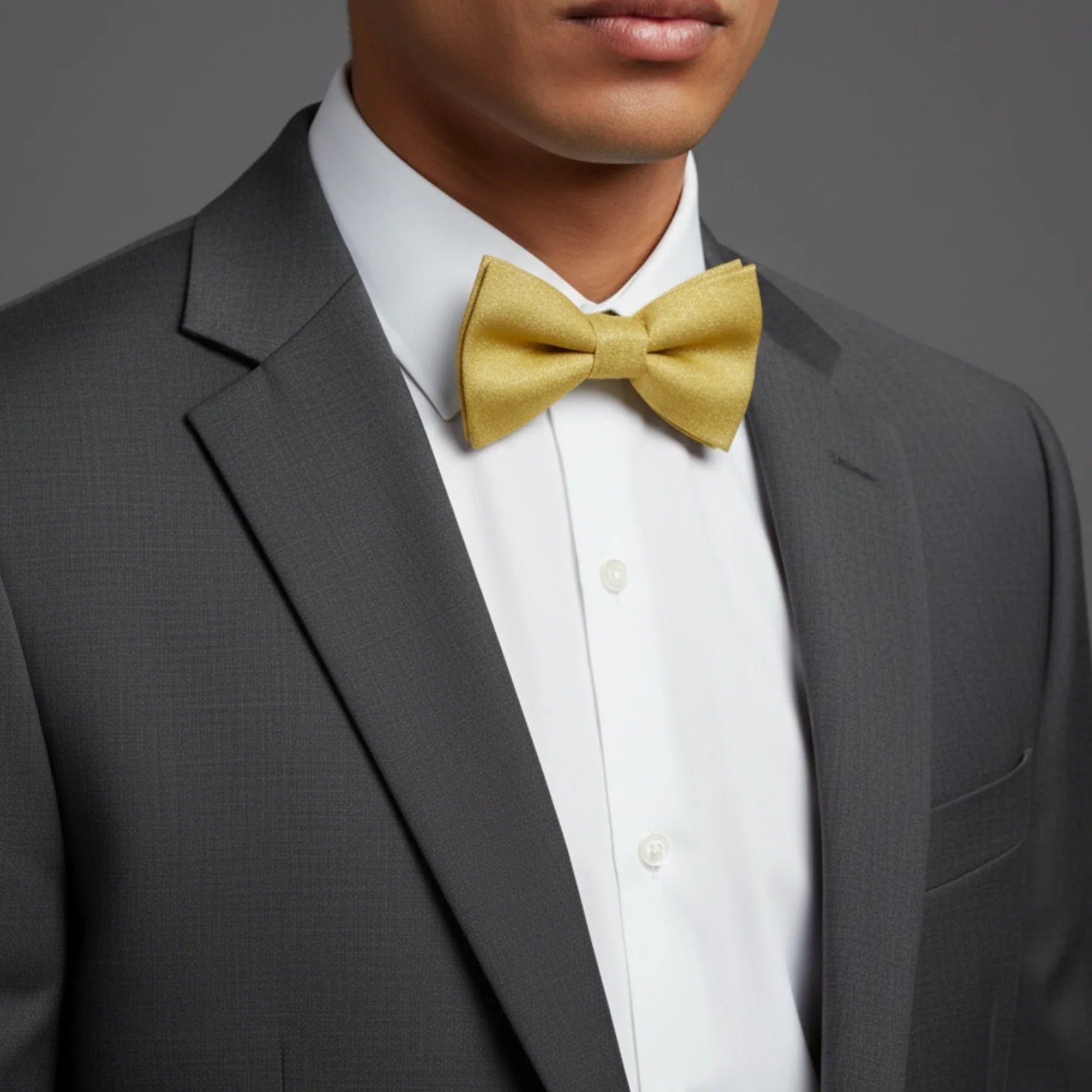 Groomsman in a gold bow tie for a wedding or New Year’s Eve.