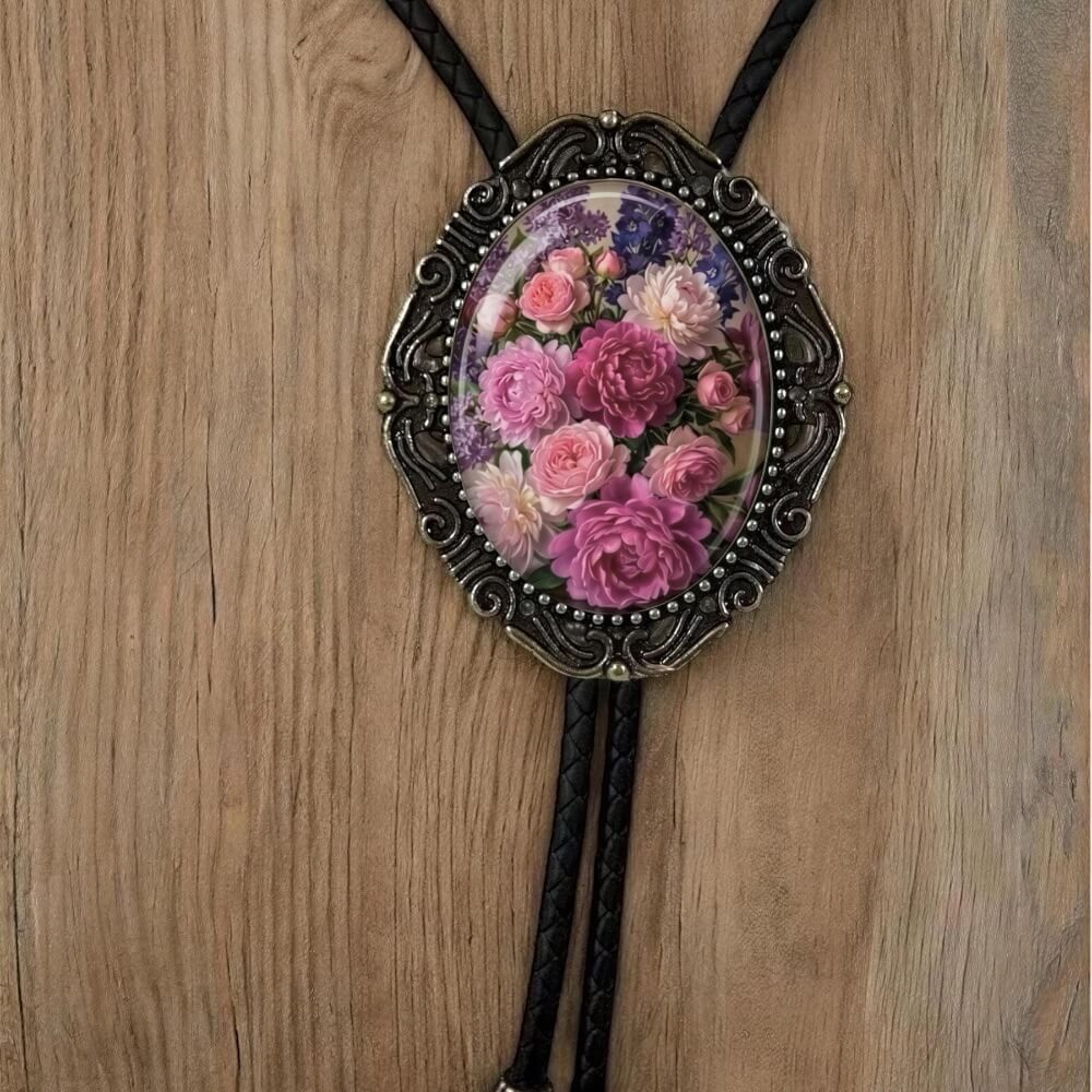 Floral bolo tie for men and women.