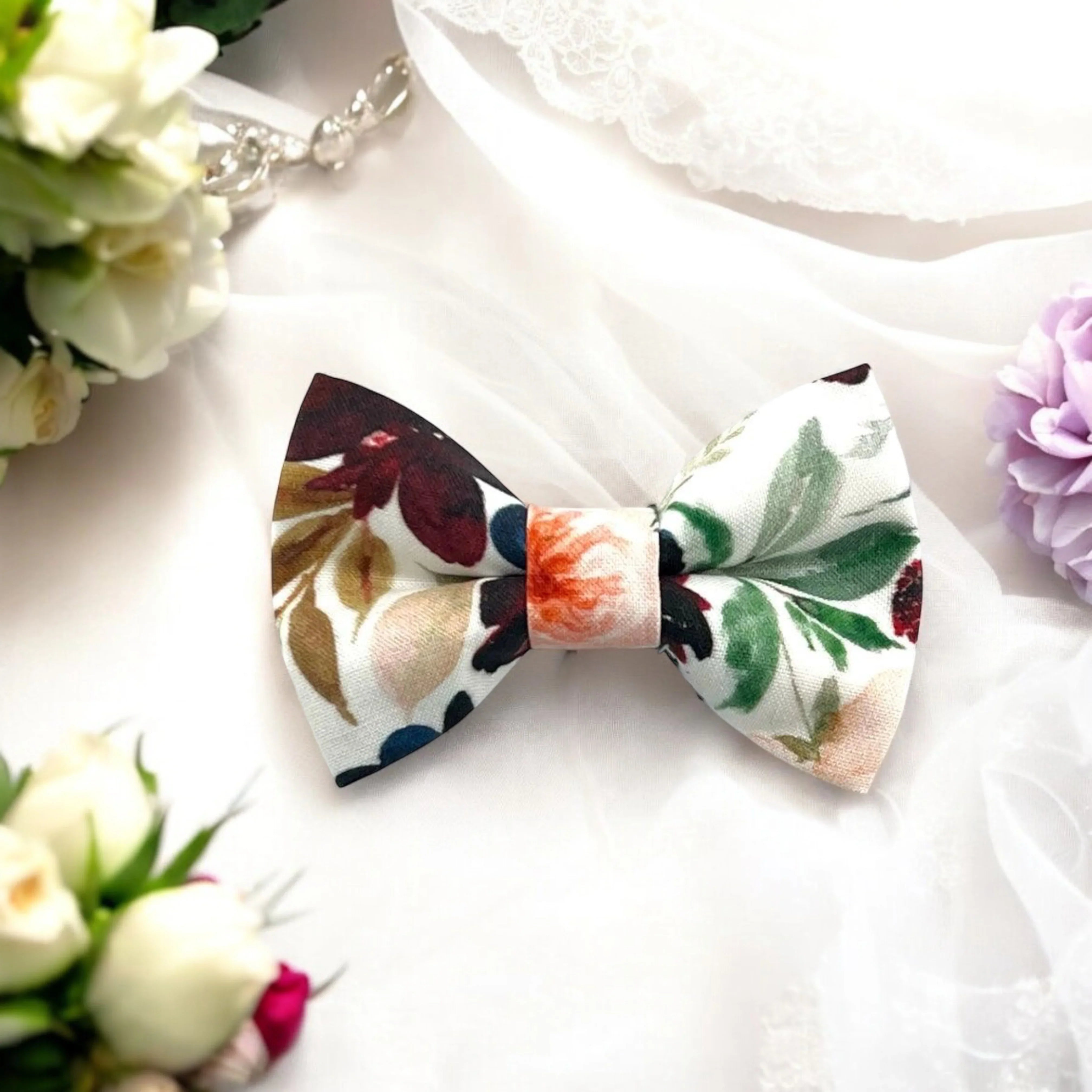 Floral bow tie for men, toddlers and kids handmade in the USA and pre-tied, for wedding, groomsmen and ring bearer.
