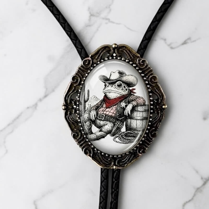 Frog Bolo Tie with Western Cowboy Toad featuring Leather Cord The Bold Bow Tie