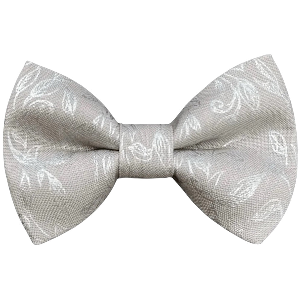 Floral Silver Bow Tie- for Wedding Groomsmen and Ring Bearers