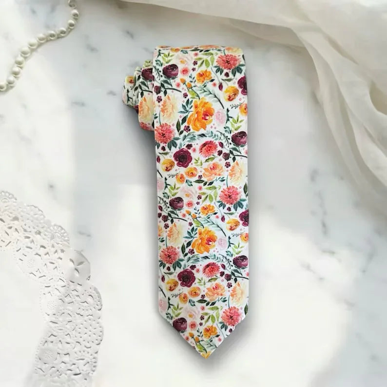 Floral tie for men on a marble surface