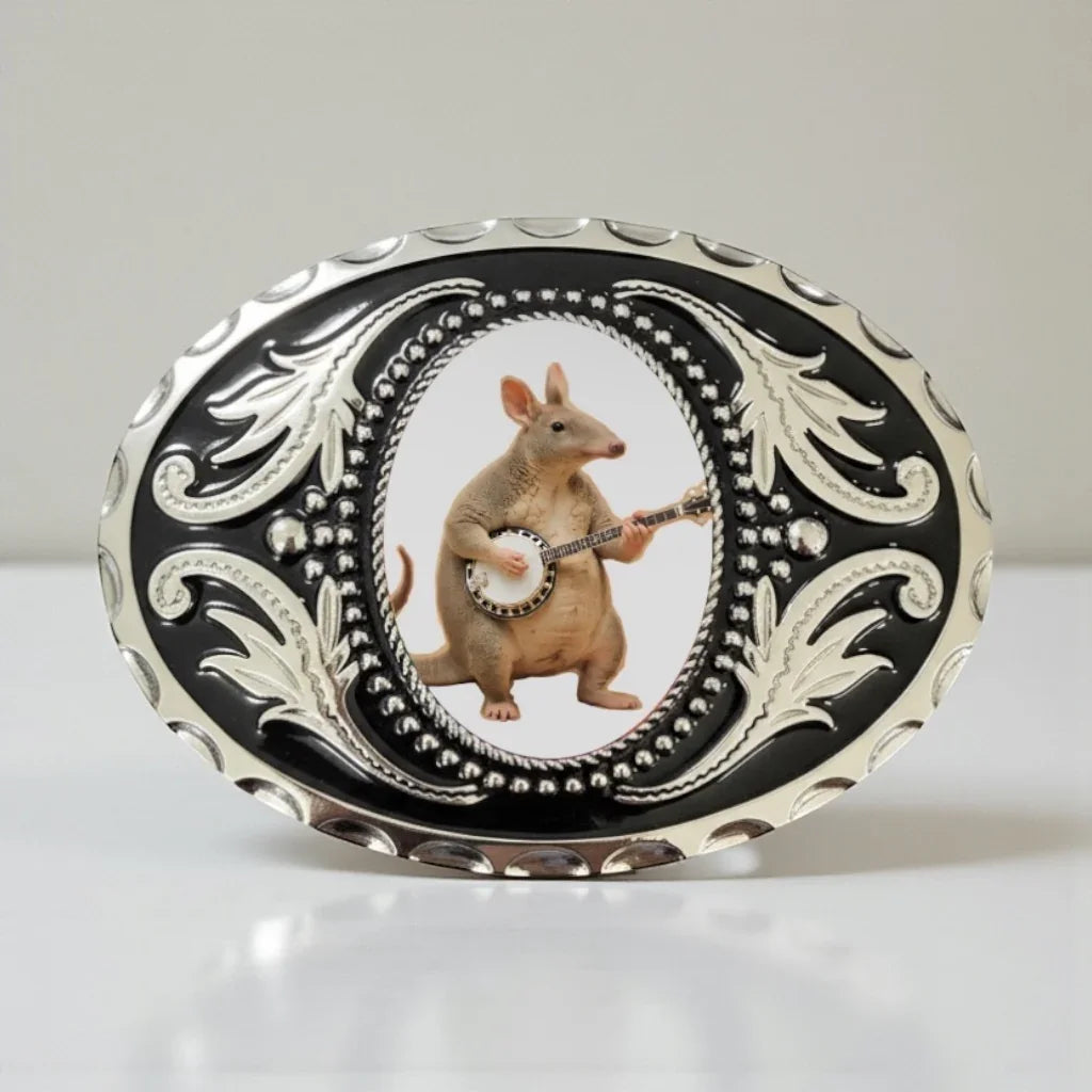 Belt buckle with funny ant eater.