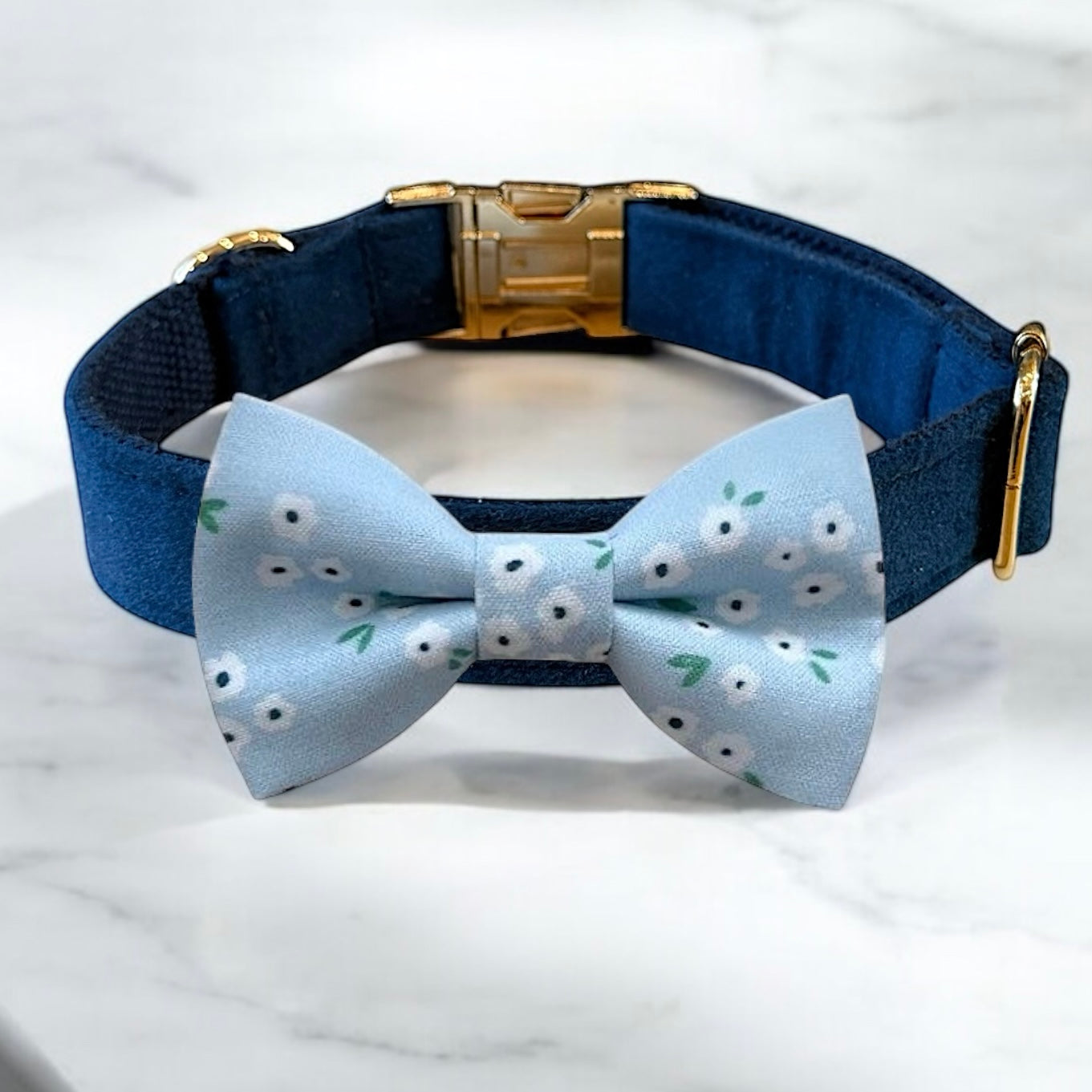 Dusty Blue & White Bow Tie Dog Collar for wedding dog collar.