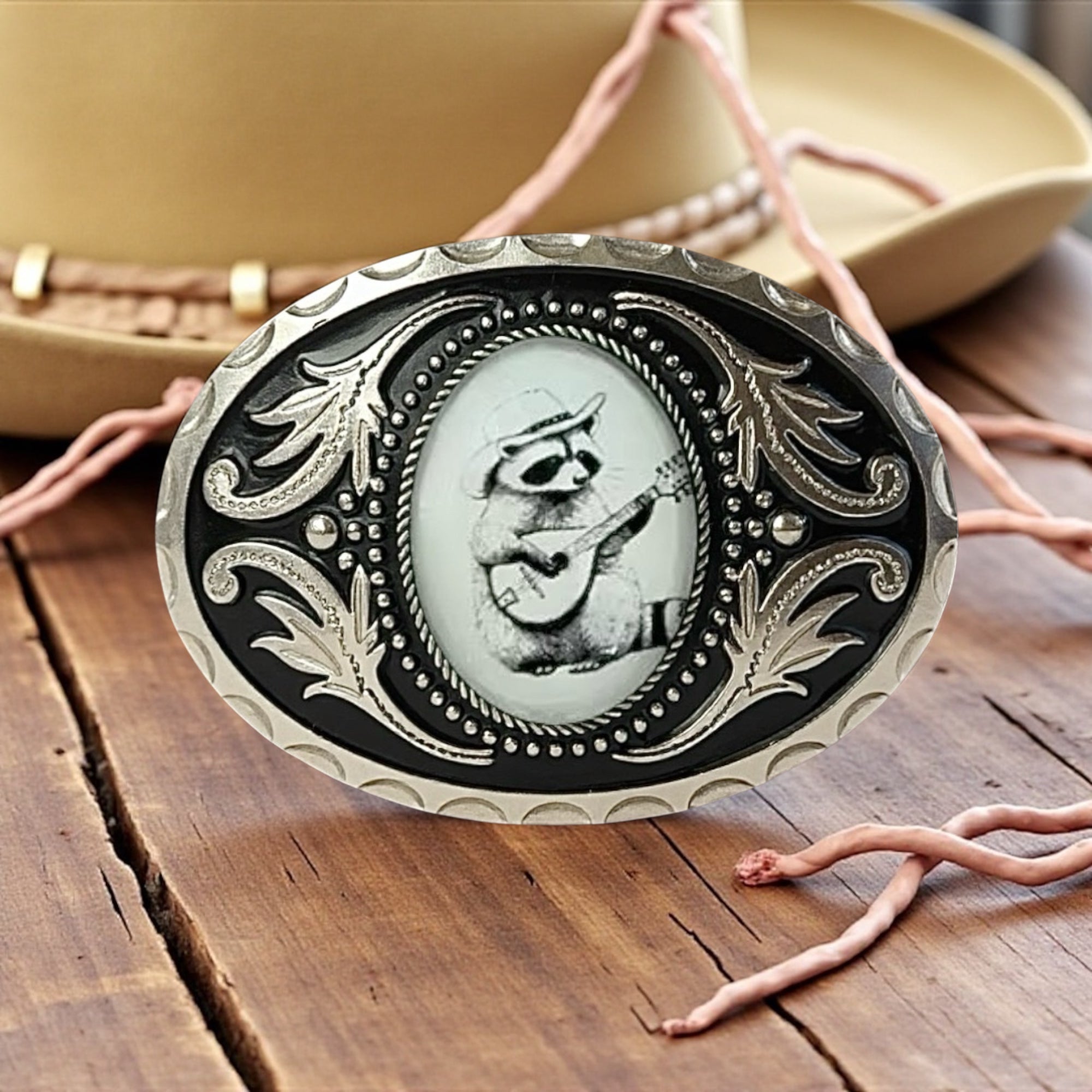Raccoon Belt Buckle, Western Accessory