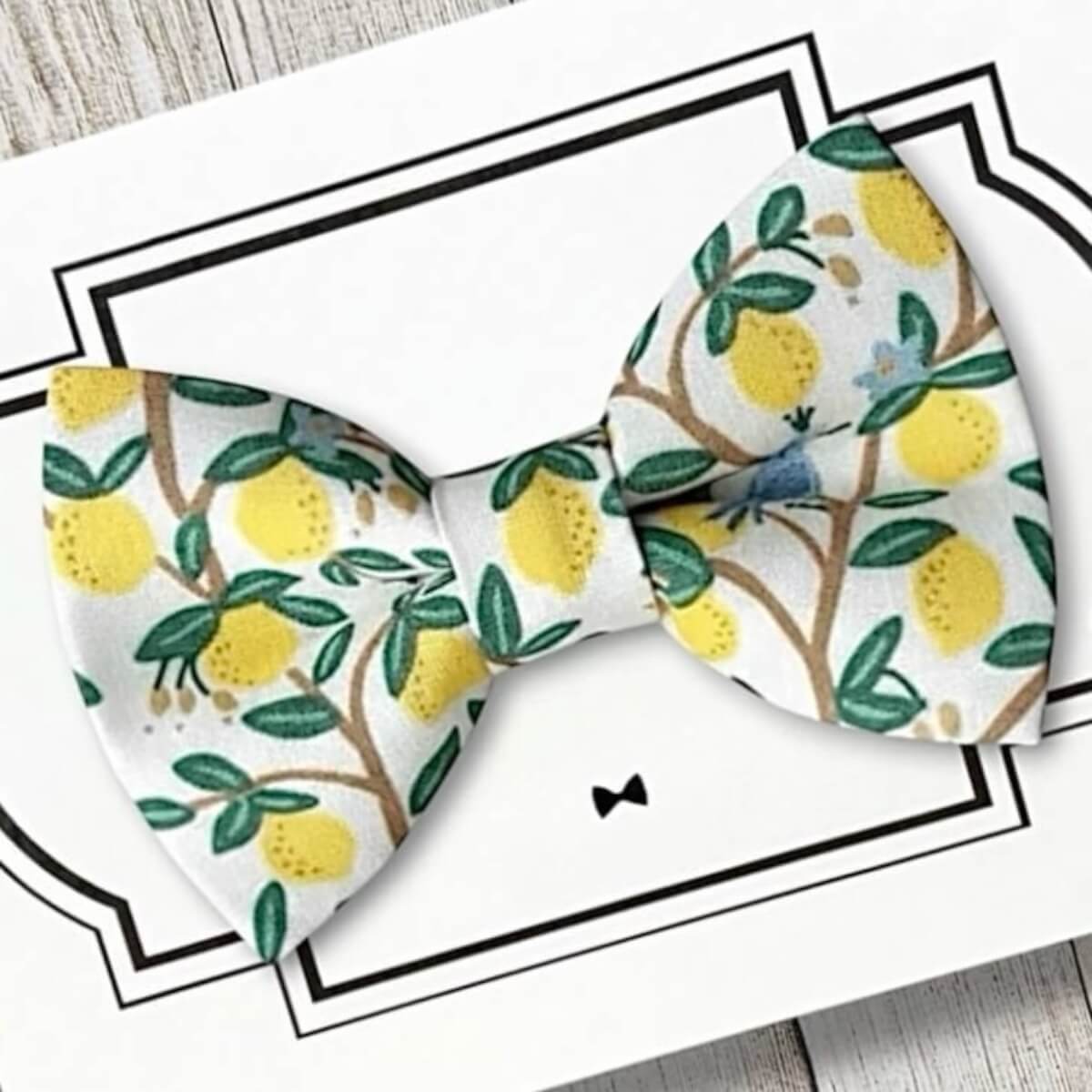 Lemon dog bow tie for dog collar.