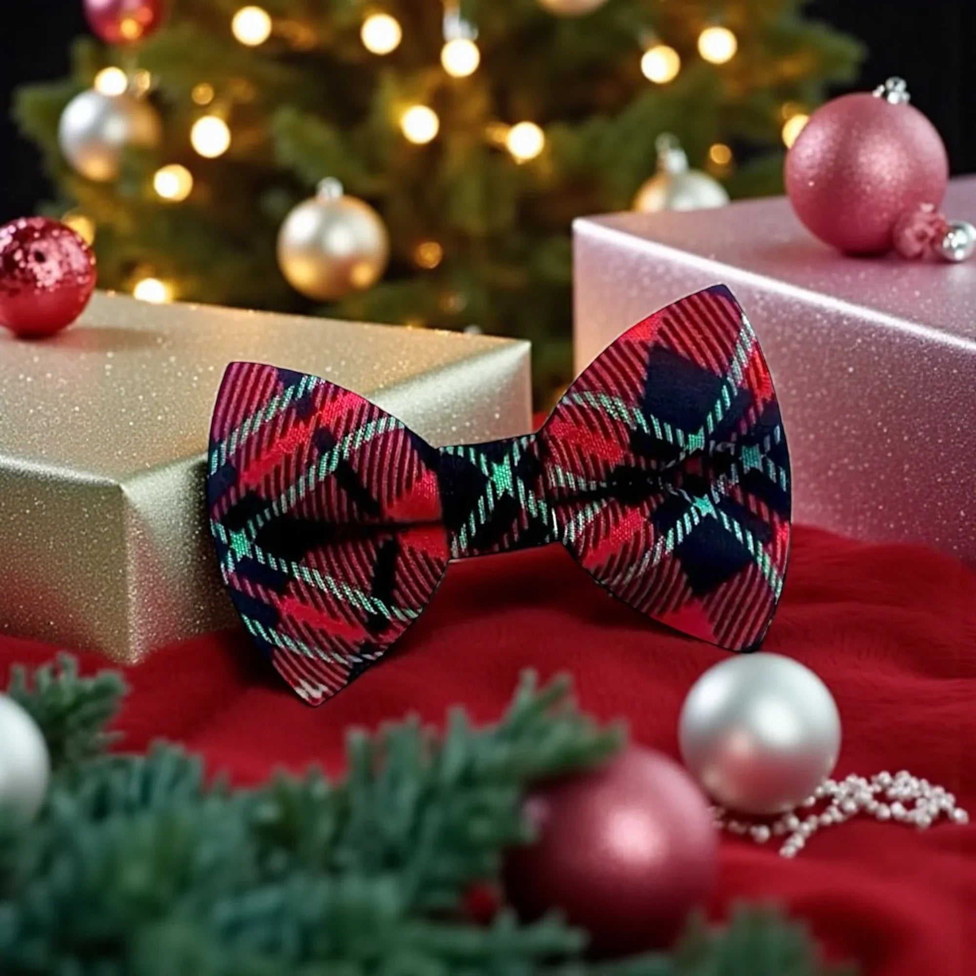 Christmas bow tie in red and green plaid