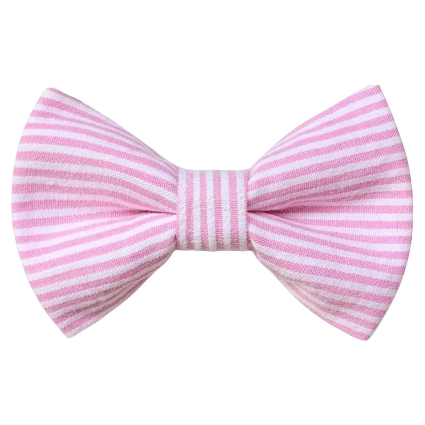 Pink and white striped seersucker bow tie on a white background for Easter.