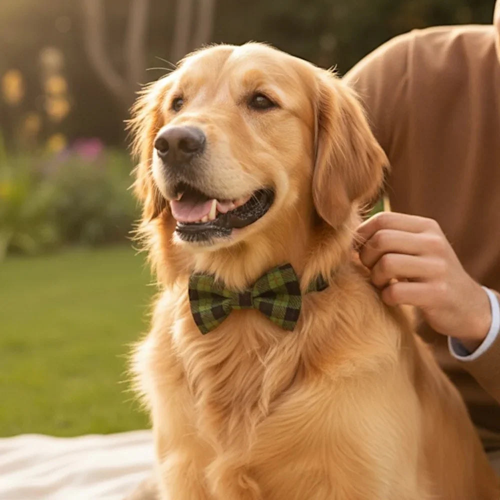 Green & Black Plaid Dog Bow Tie or Cat Bow Tie — for Pet Collar Accessory