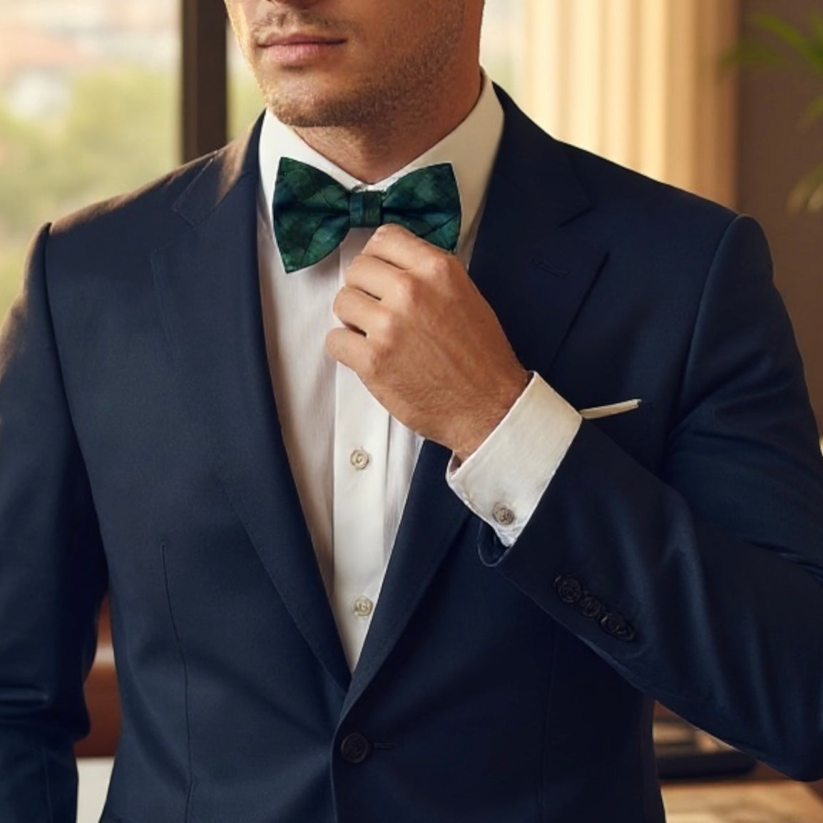 Plaid Bow Tie - Blue and Green Tartan For winter wedding or Christmas