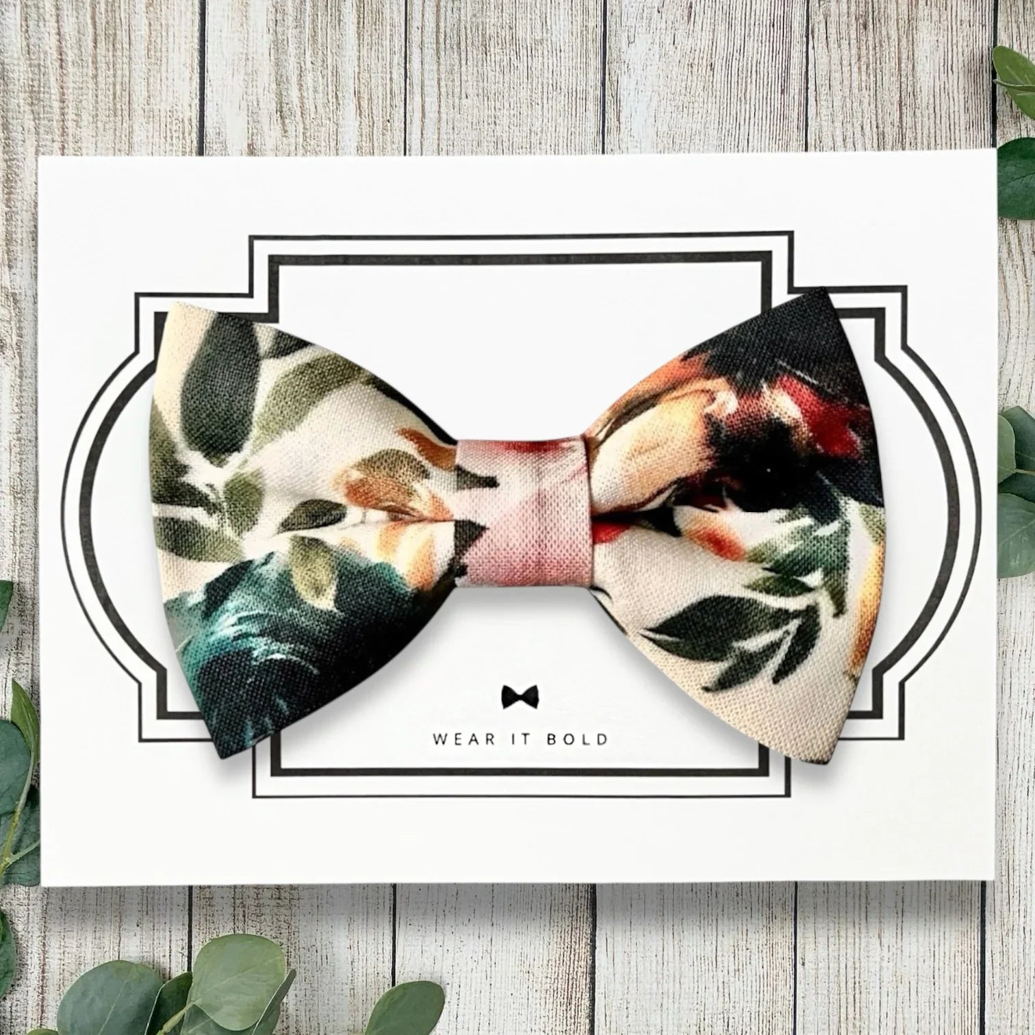Floral dog bow tie in ivory and terracotta flowers