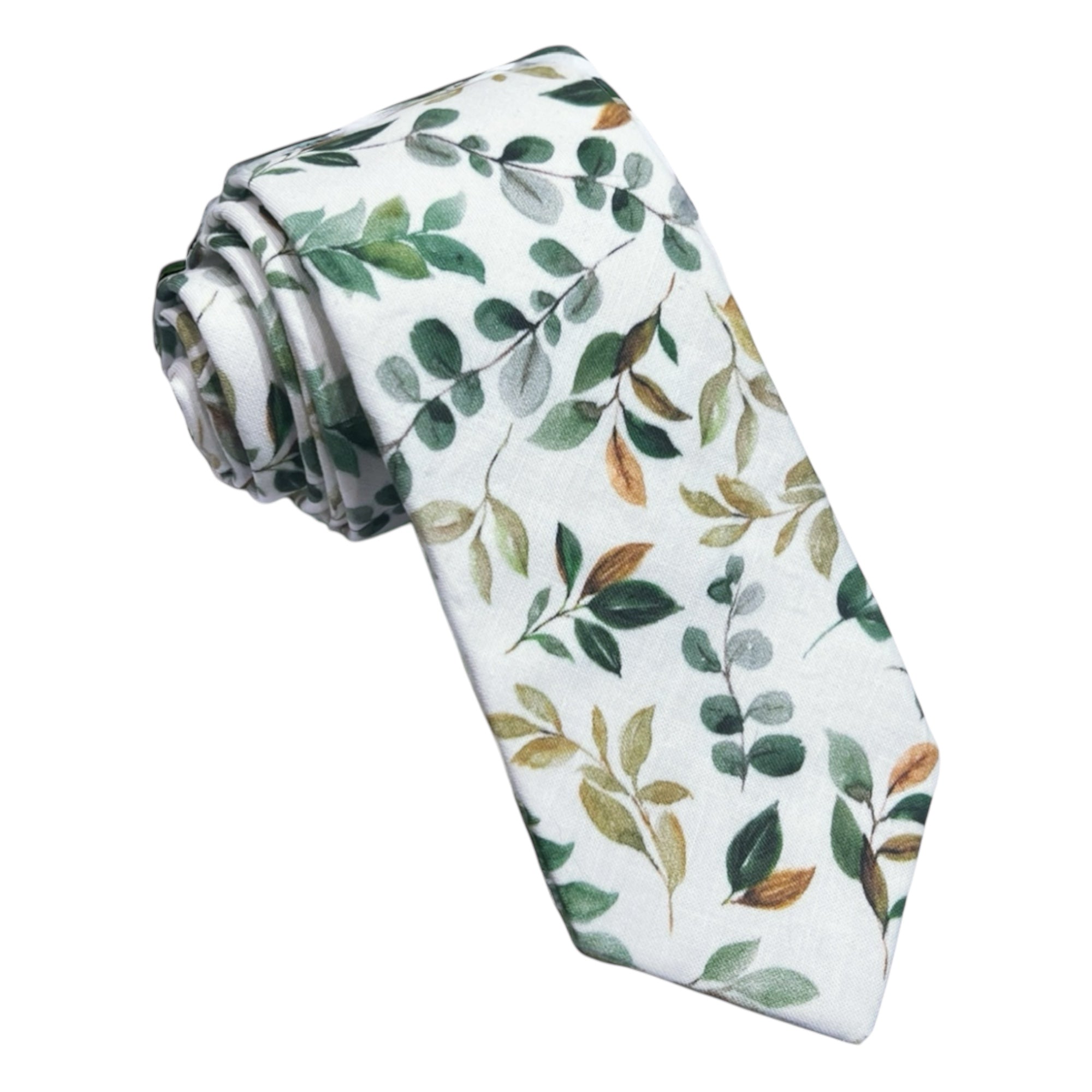 Sage green and gold floral men’s tie for wedding.