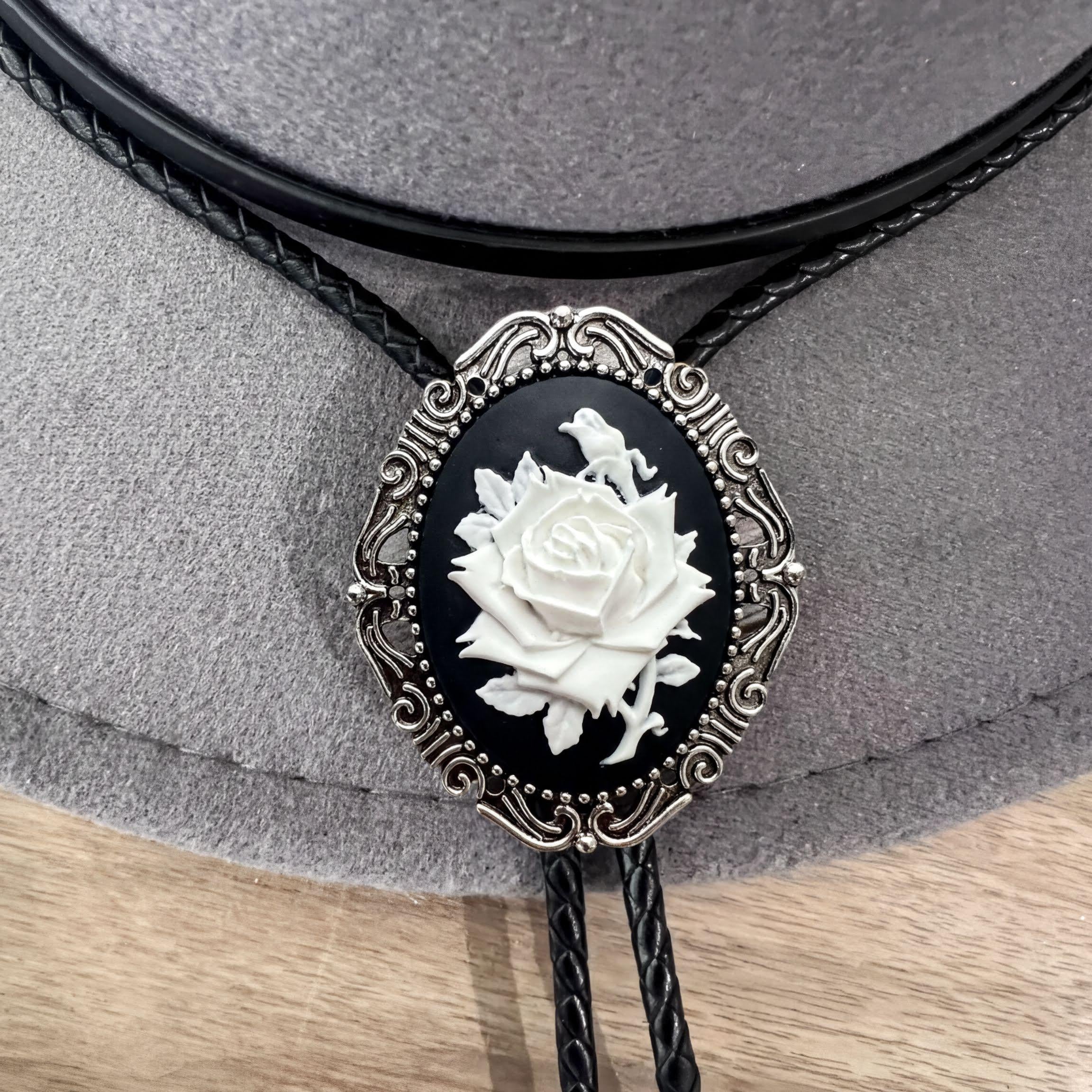 Rose bolo tie - Western Gifts for Her Bolo Tie - Indian Leather Western Wedding Necktie Mens Necklace Bola with Cabochon Rodeo