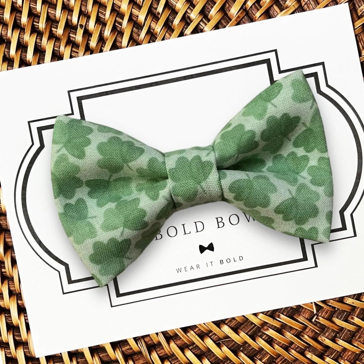 St.Patrick’s Day dog bow tie with green shamrocks.