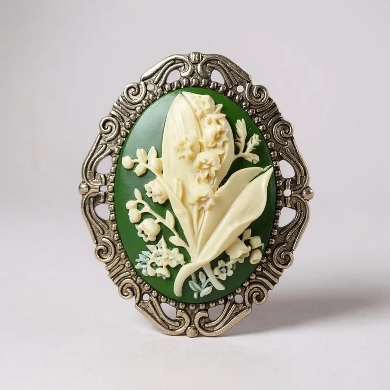 Silver Lily of the Valley Brooch, Green May Flower Brooch Pin