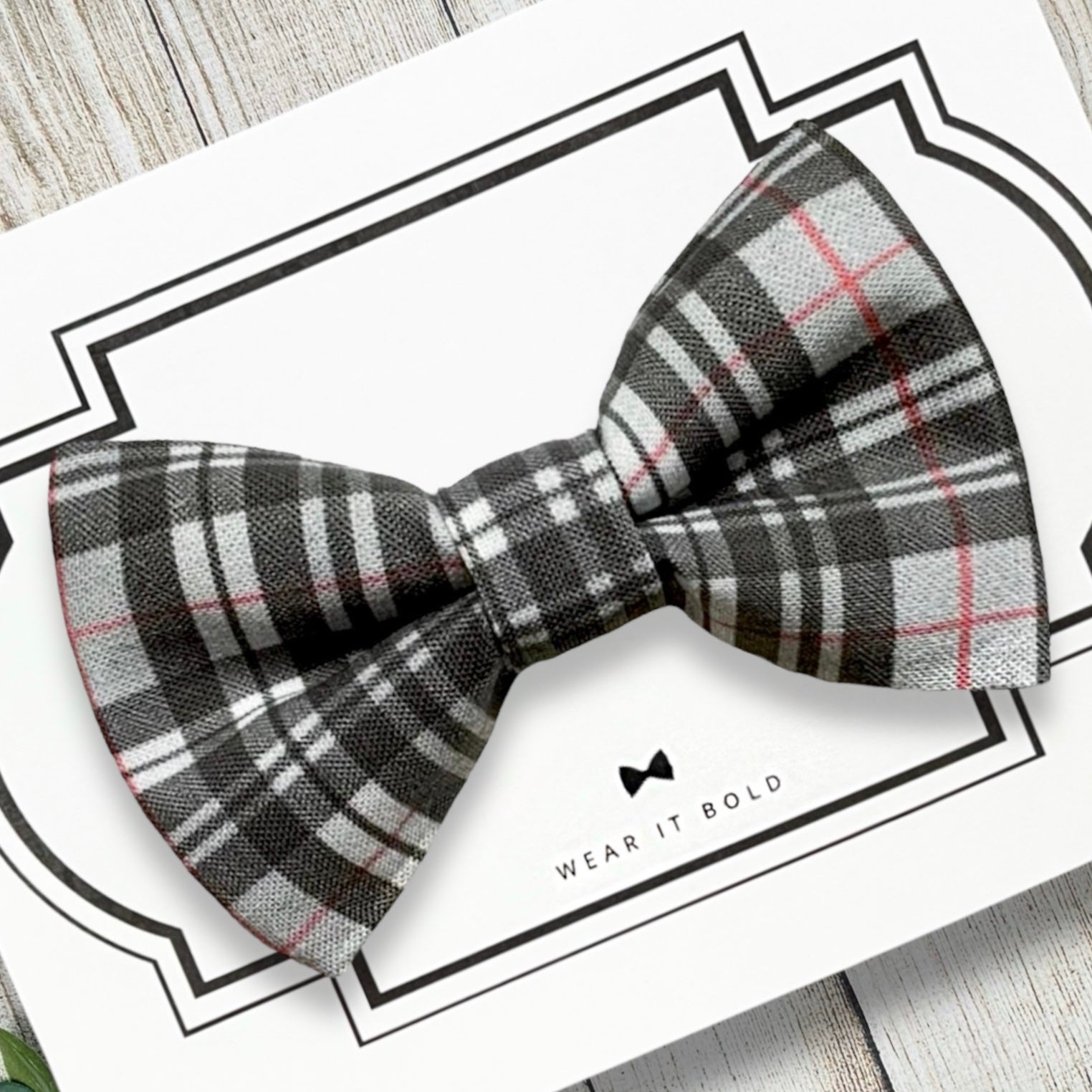 Gray Plaid Dog Bow Tie