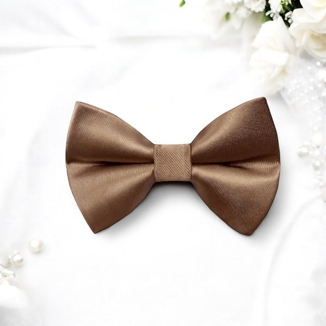 Neutral taupe bow tie for wedding, ring bearers and groomsmen.