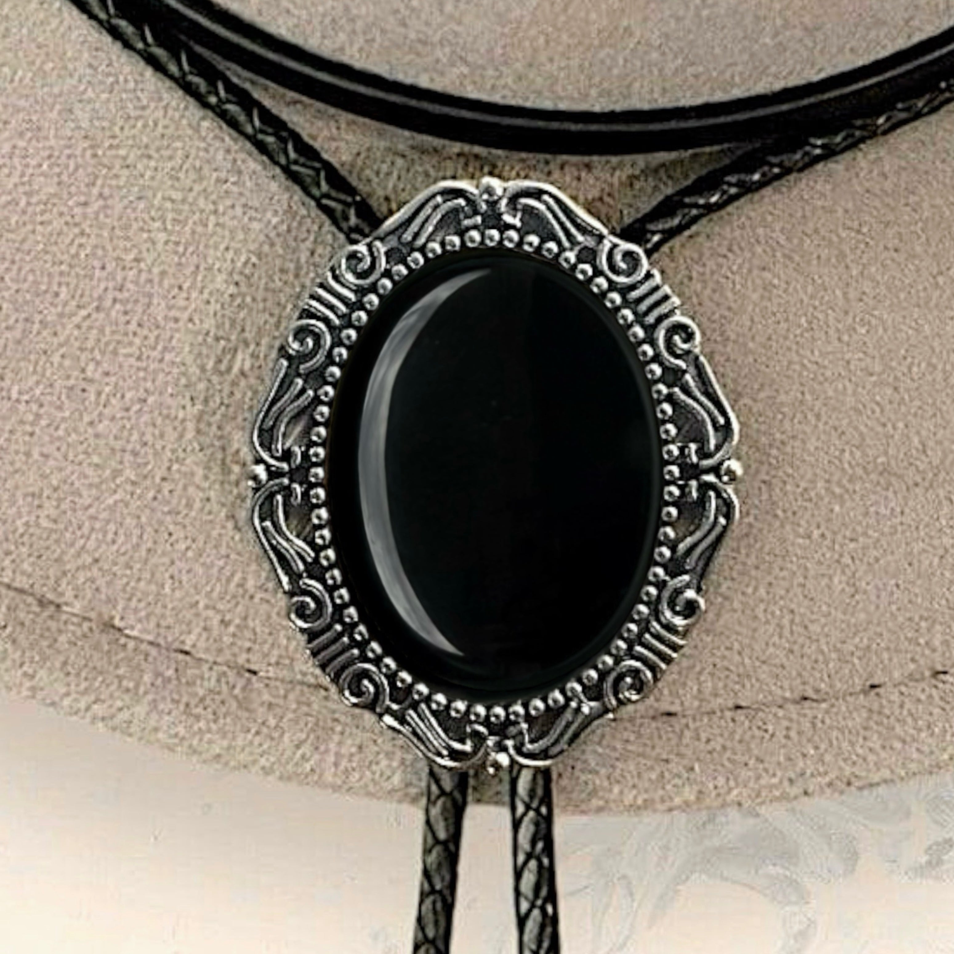 Black Bolo Tie- Onyx Western Wedding Accessory for Men and Women