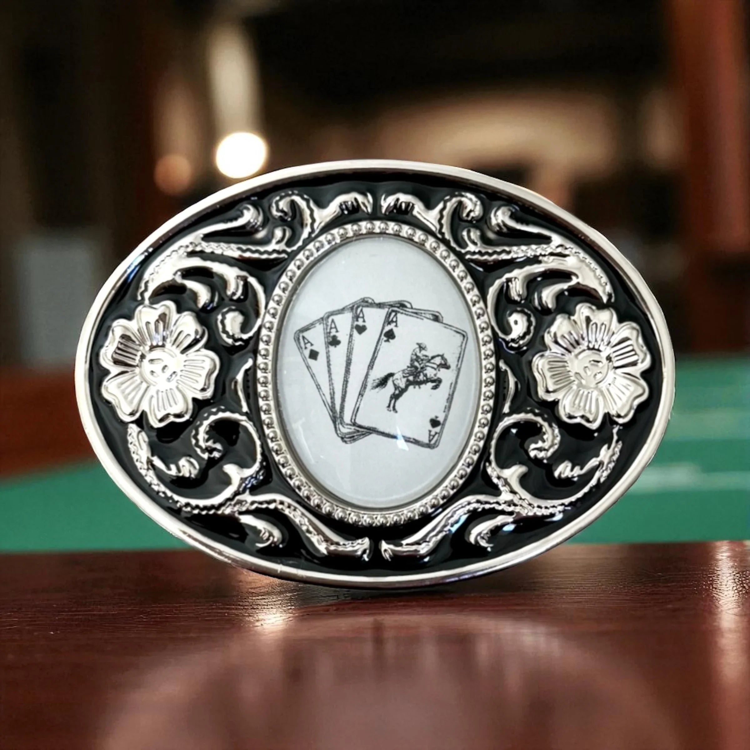 Belt buckle with playing cards