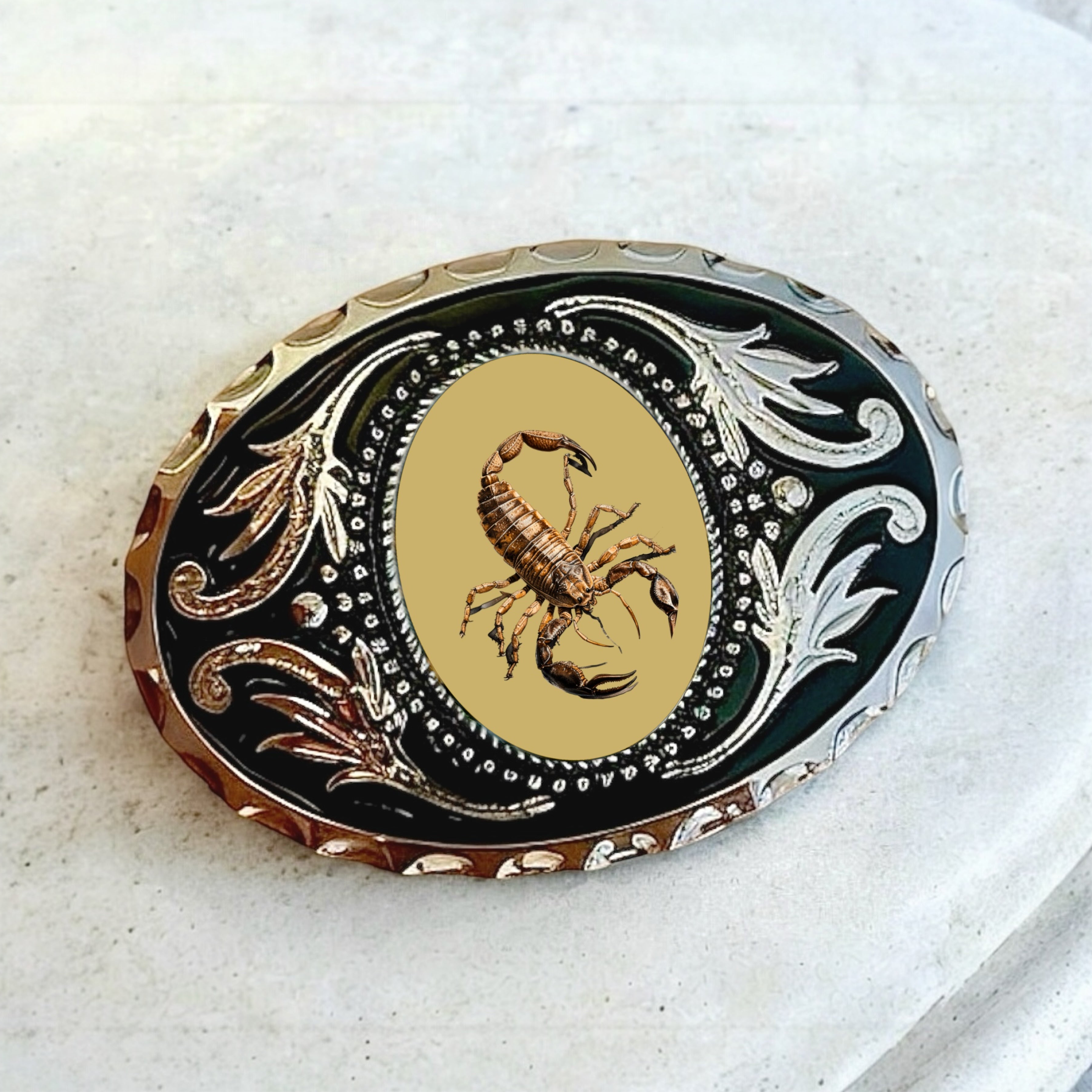 Belt Buckle with yellow scorpion, Western Accessory