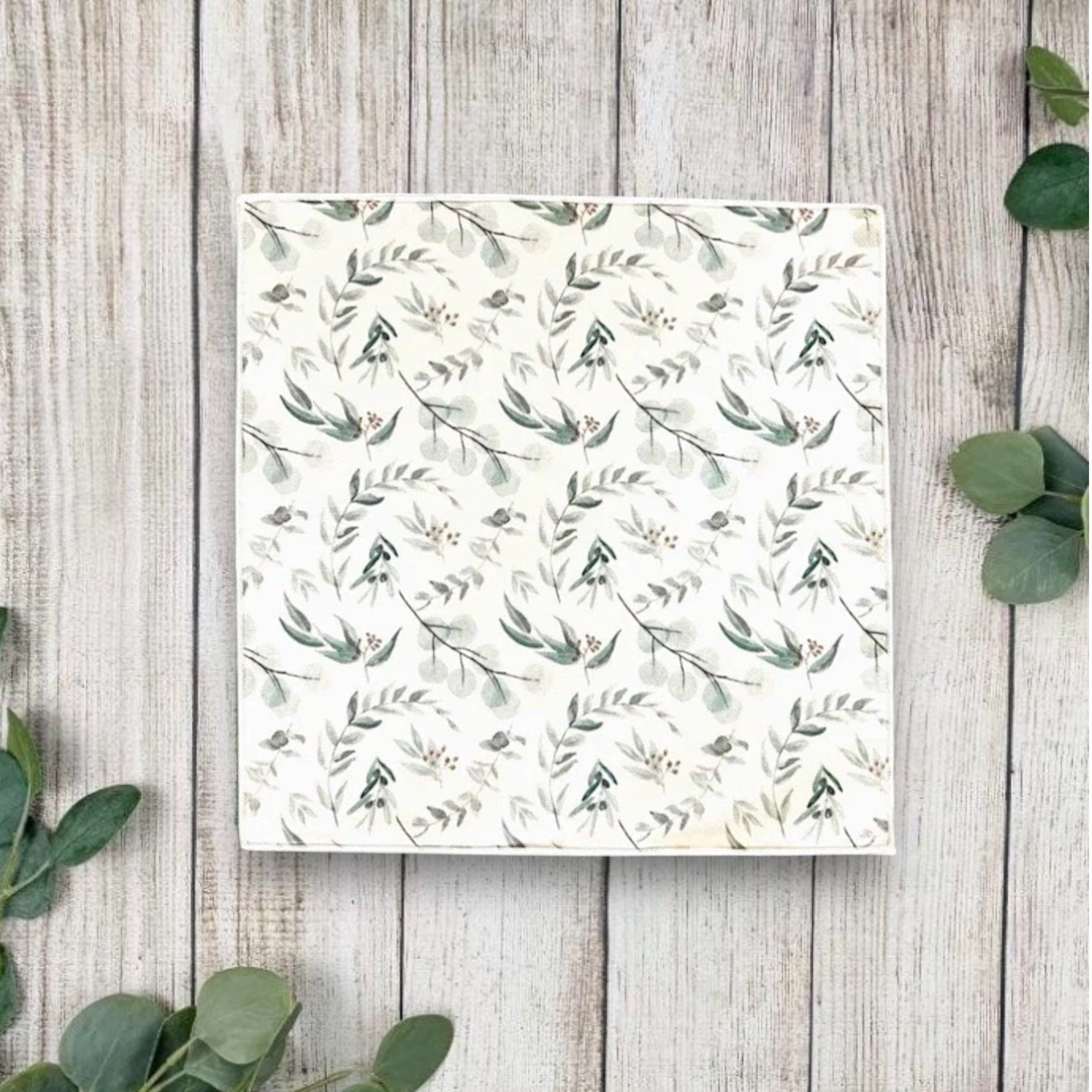 Floral green and white pocket square for wedding or special event.